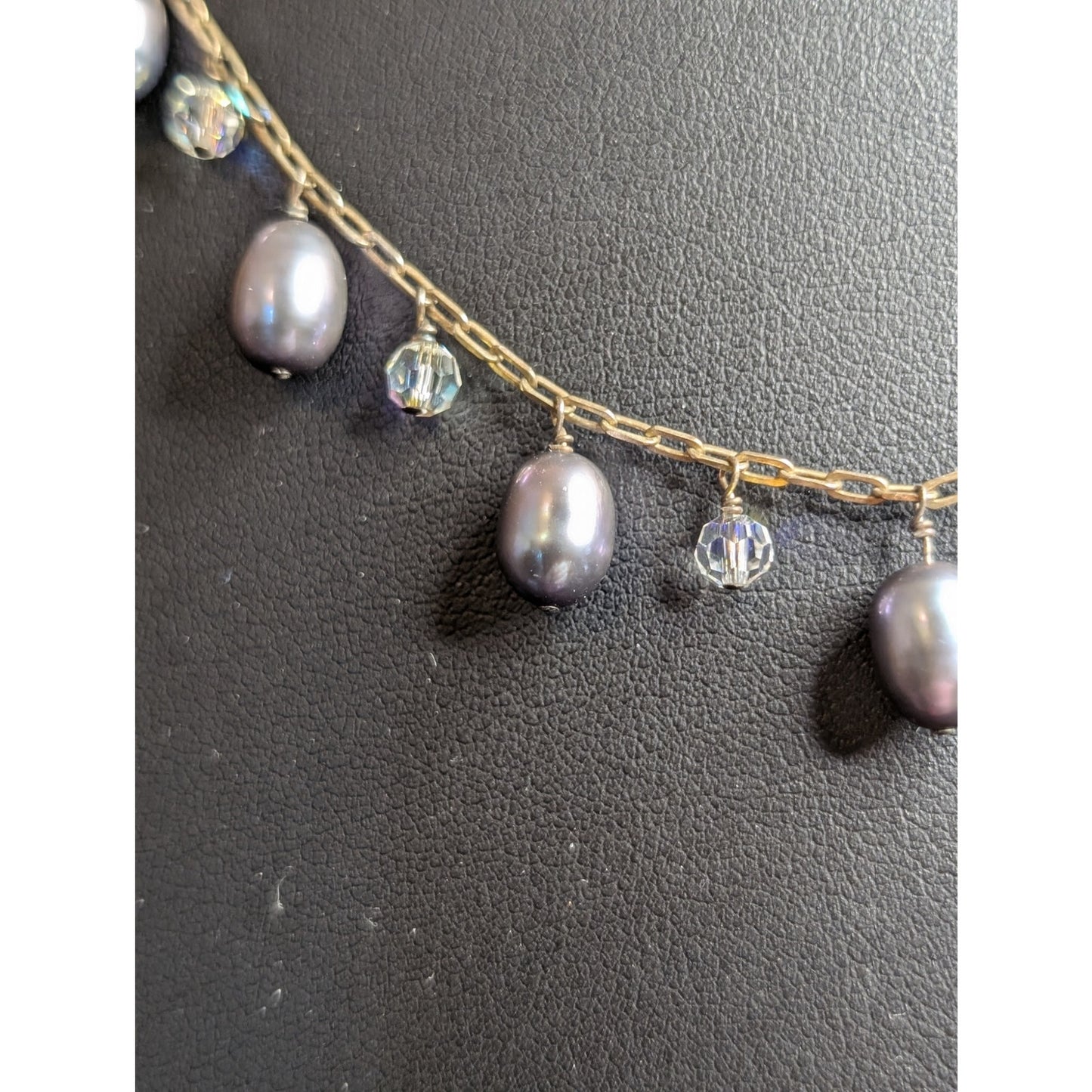 925 Sterling Silver Purple Teardrop Pearl Crystal Dangles 16.5"-18" Necklace