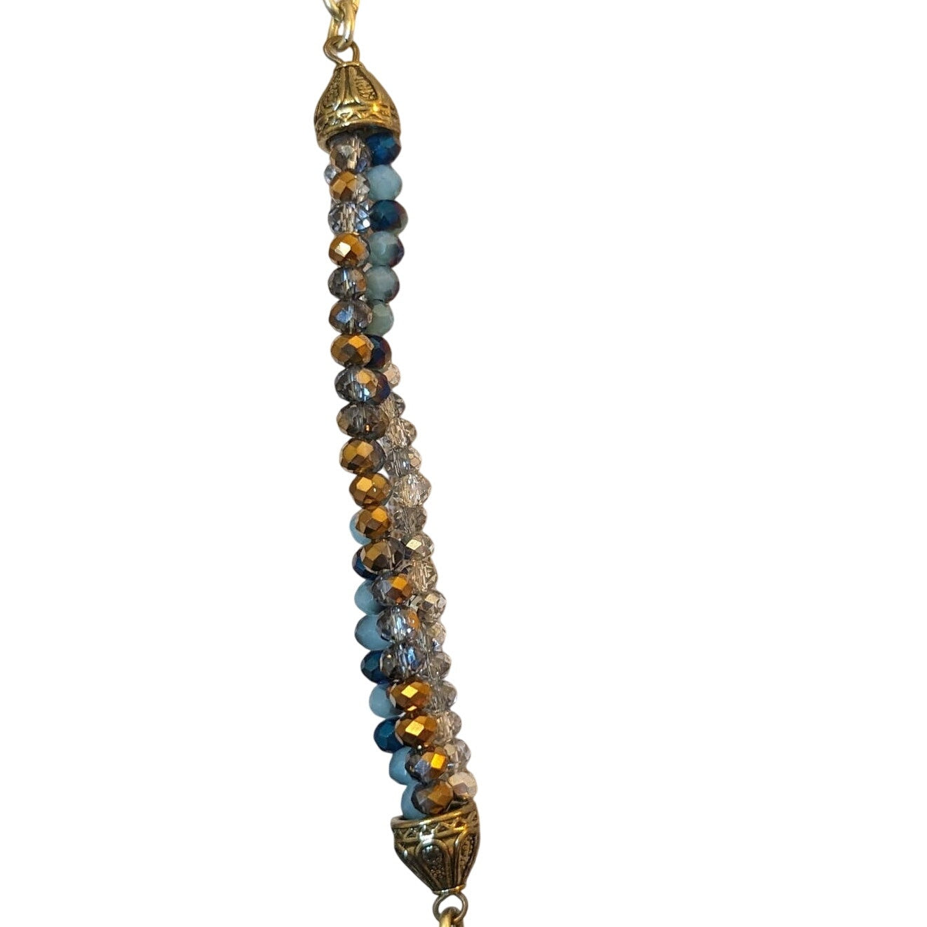 Gold Tone Beaded Multi-Color Tassel 30" Chain Necklace