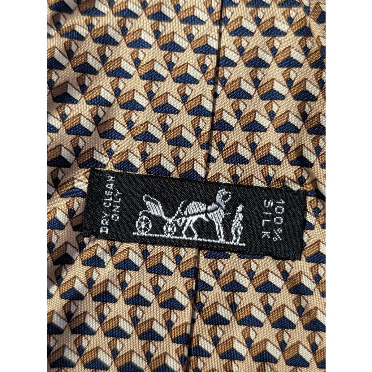 Hermes Paris Vintage 100% Silk Beige Star Print Neck Tie