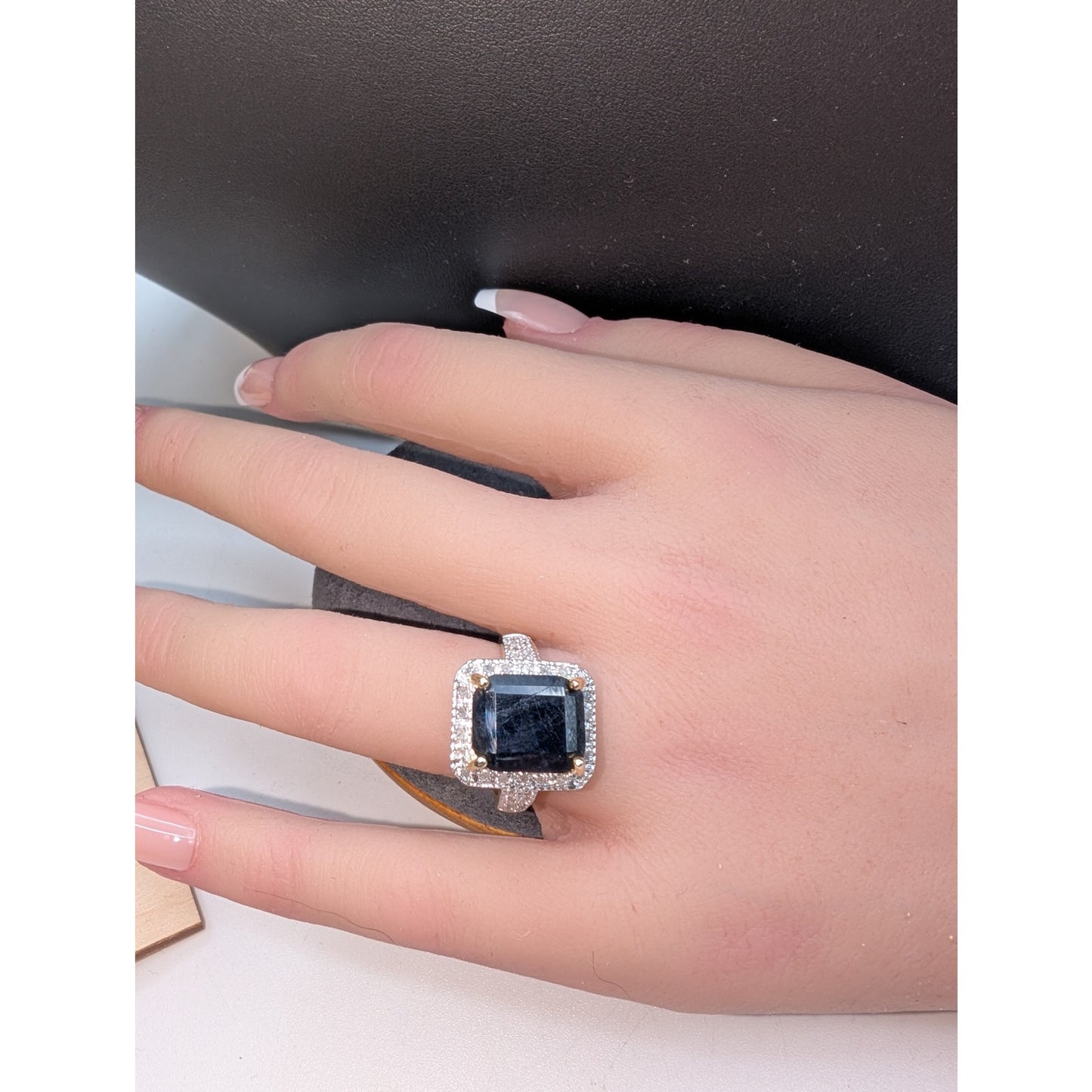 925 Sterling Vermeil Sapphire & Diamond Ring Size 7