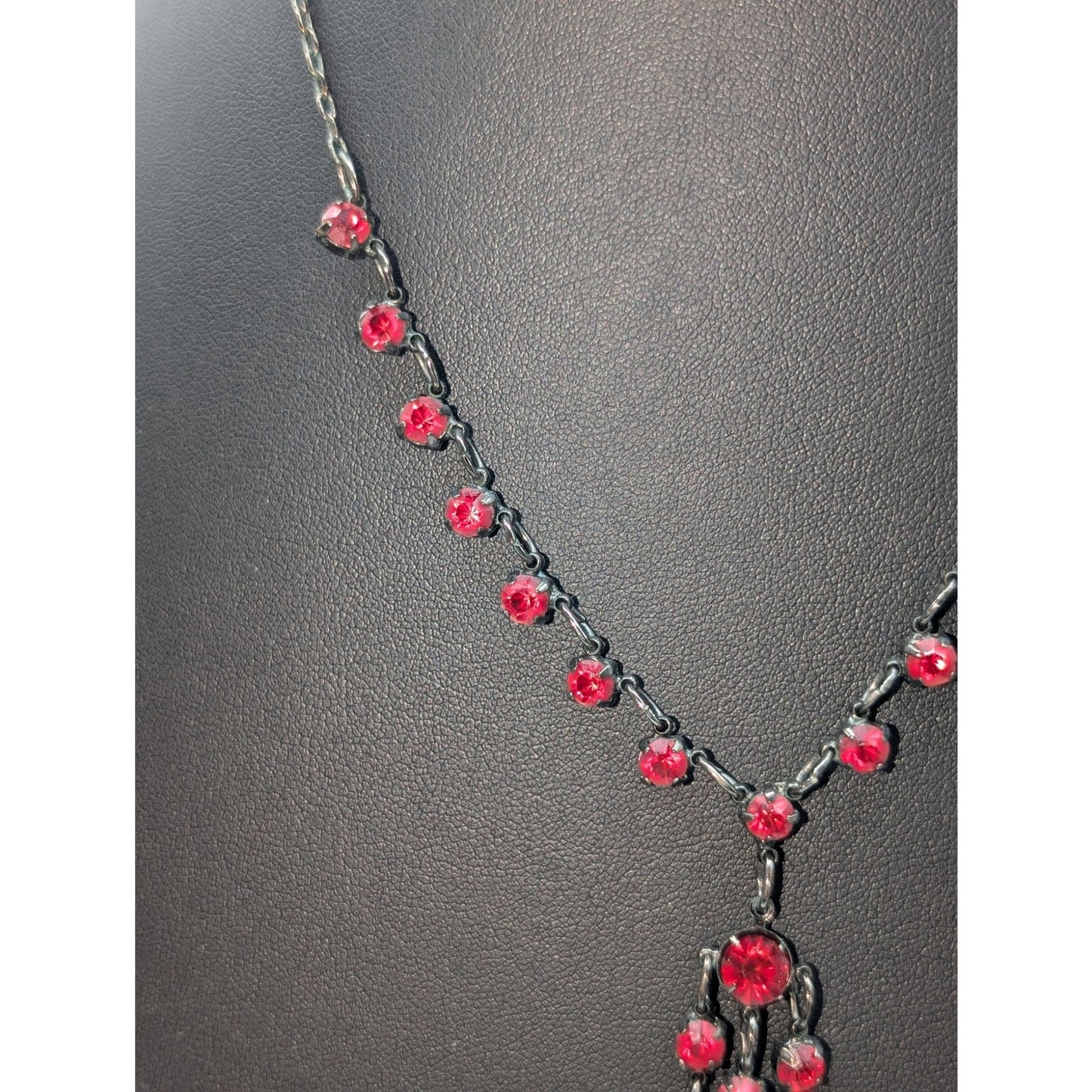 Lot of Two Black Red Crystal Antique Look Necklaces