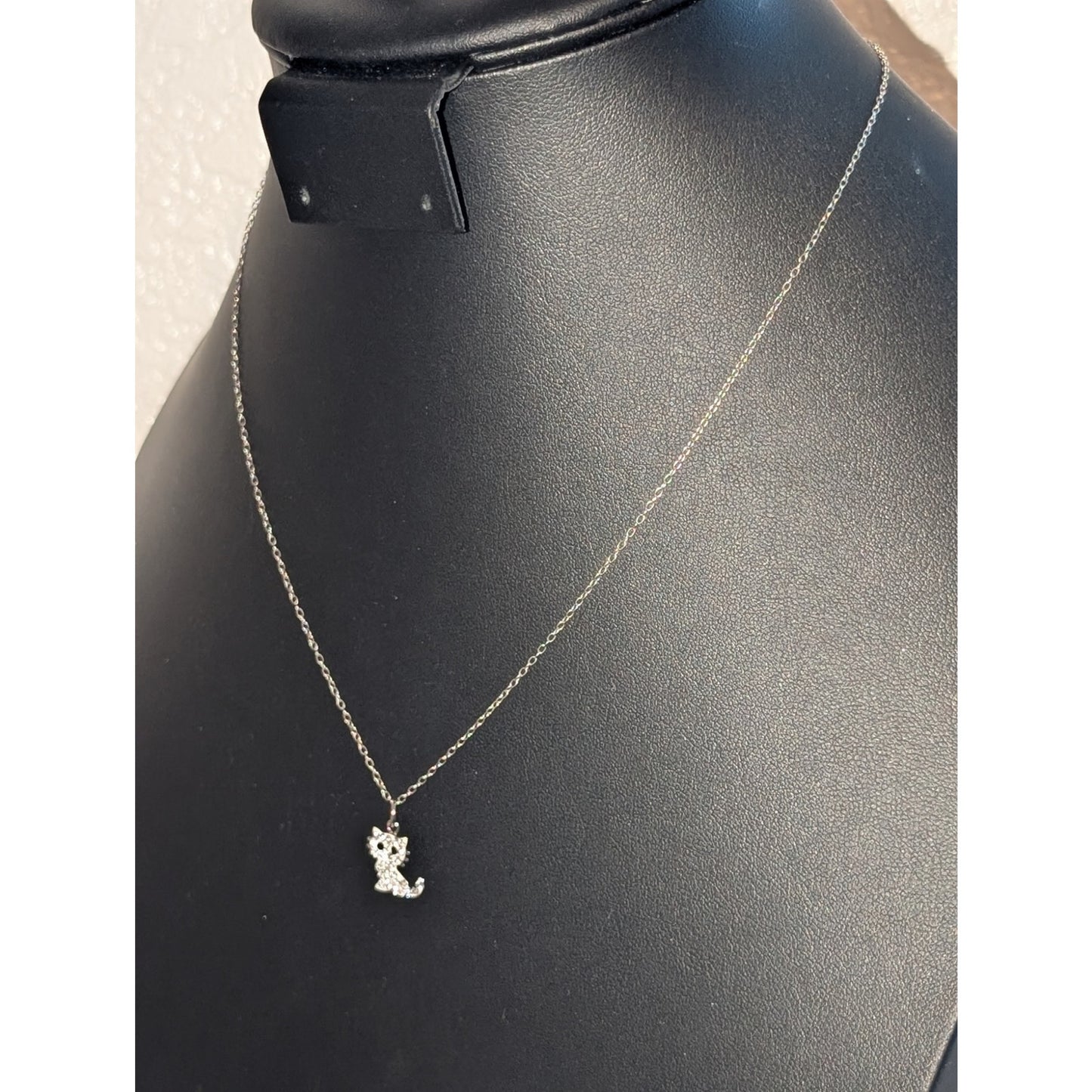 925 Sterling Silver Crystal Cat Pendant 18" Chain Necklace