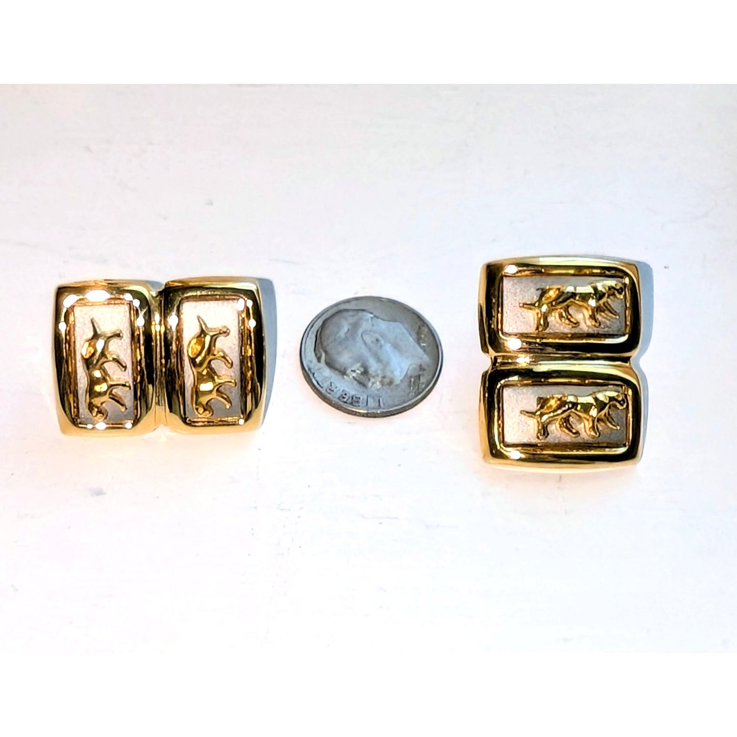 Vintage Two Tone Double Panther Pierced Earrings