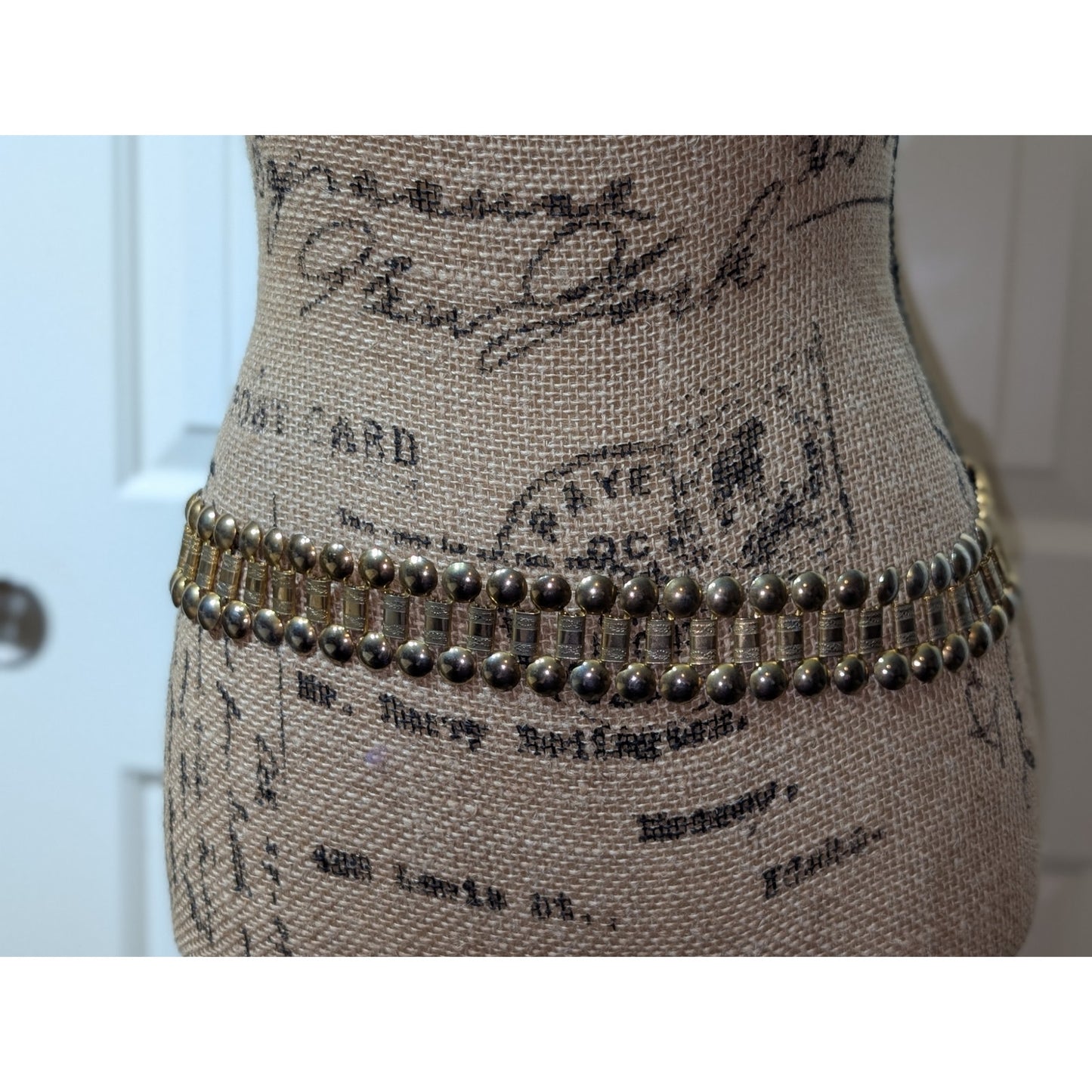 Vintage 1960s 1.5" Wide Gold Tone Etched Coin Dangle Belt 27"-51"