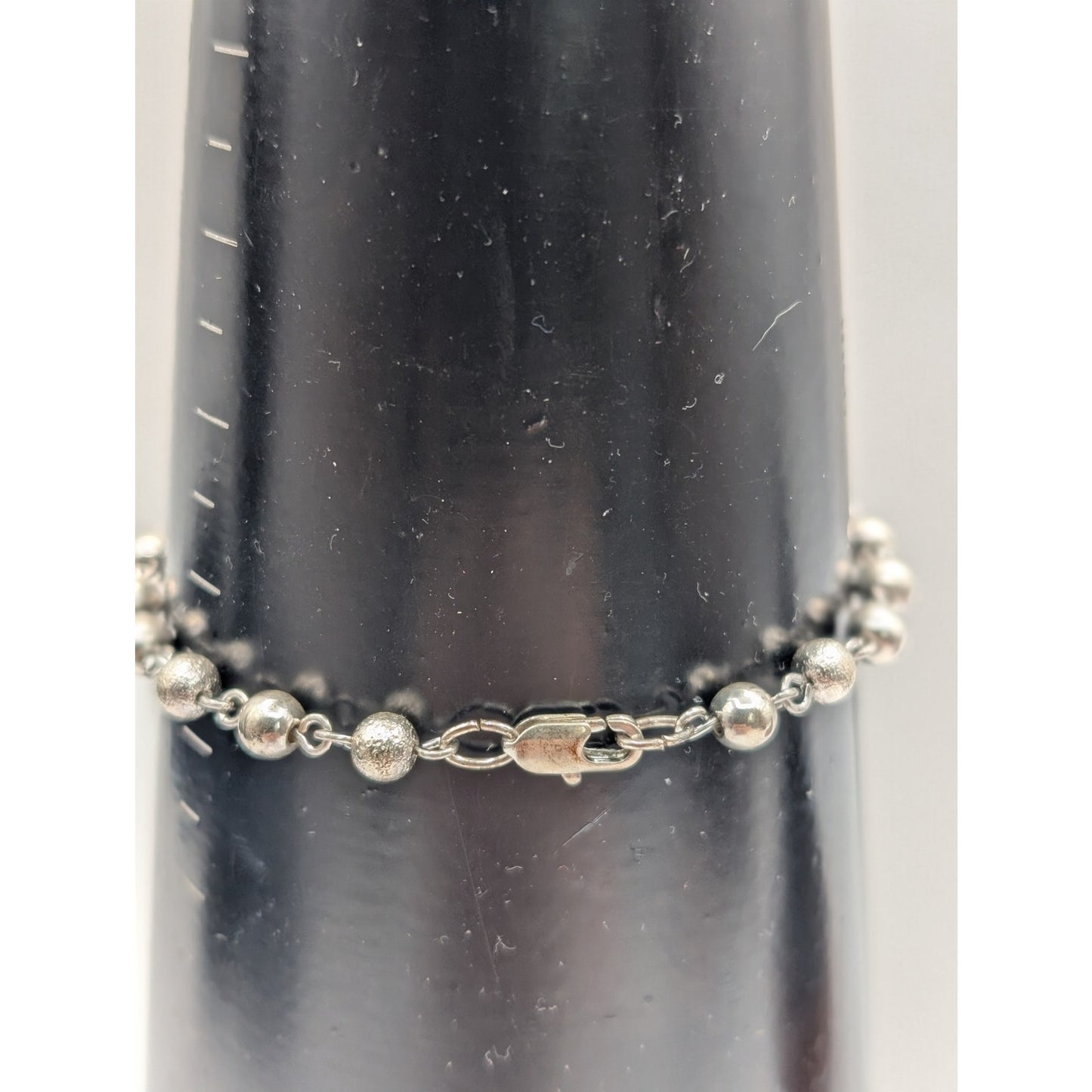925 Sterling Silver Textured and Polished Bead Chain Bracelet