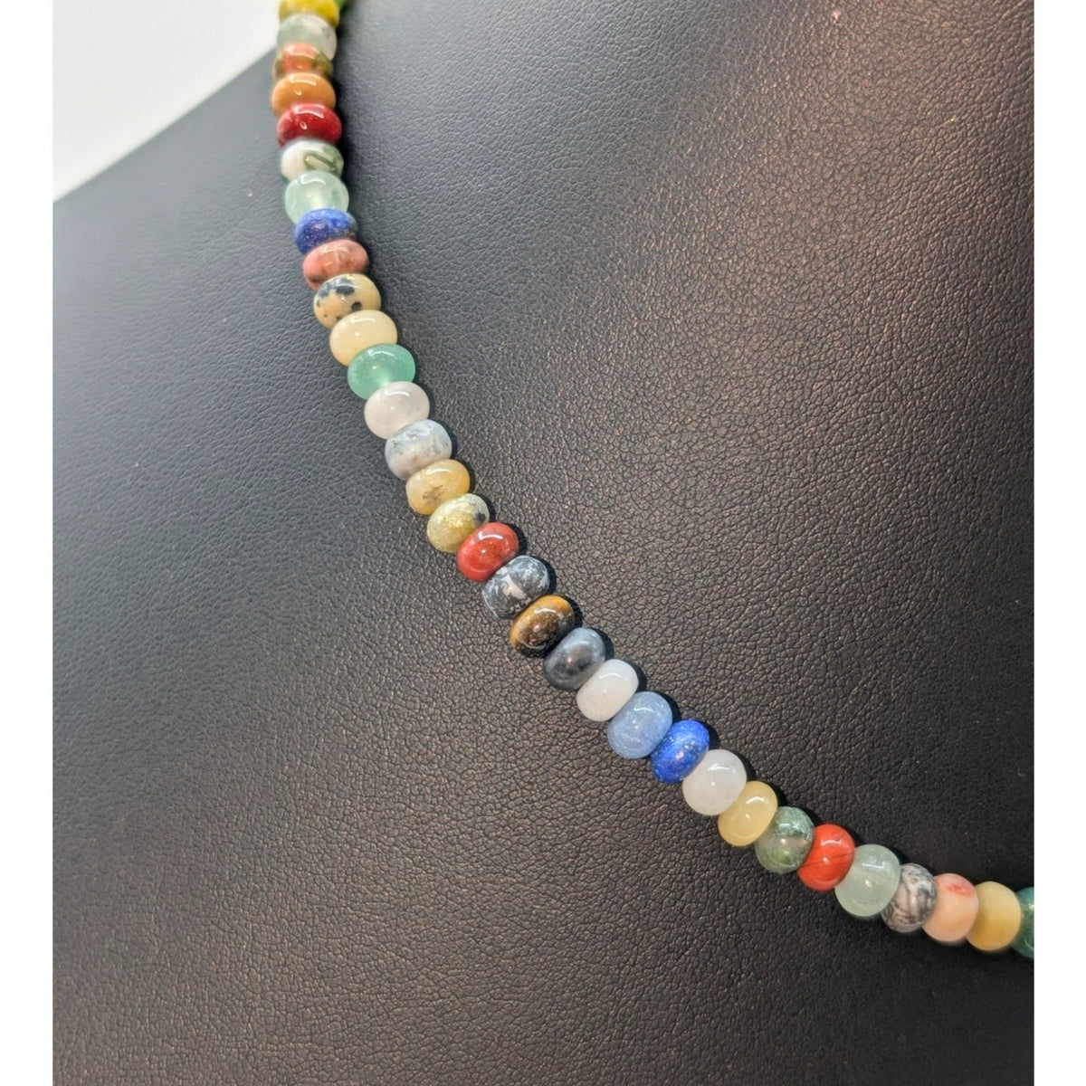 S & P 925 Sterling Silver Semi-Precious Stone Bead Boho Choker 17.5" Necklace
