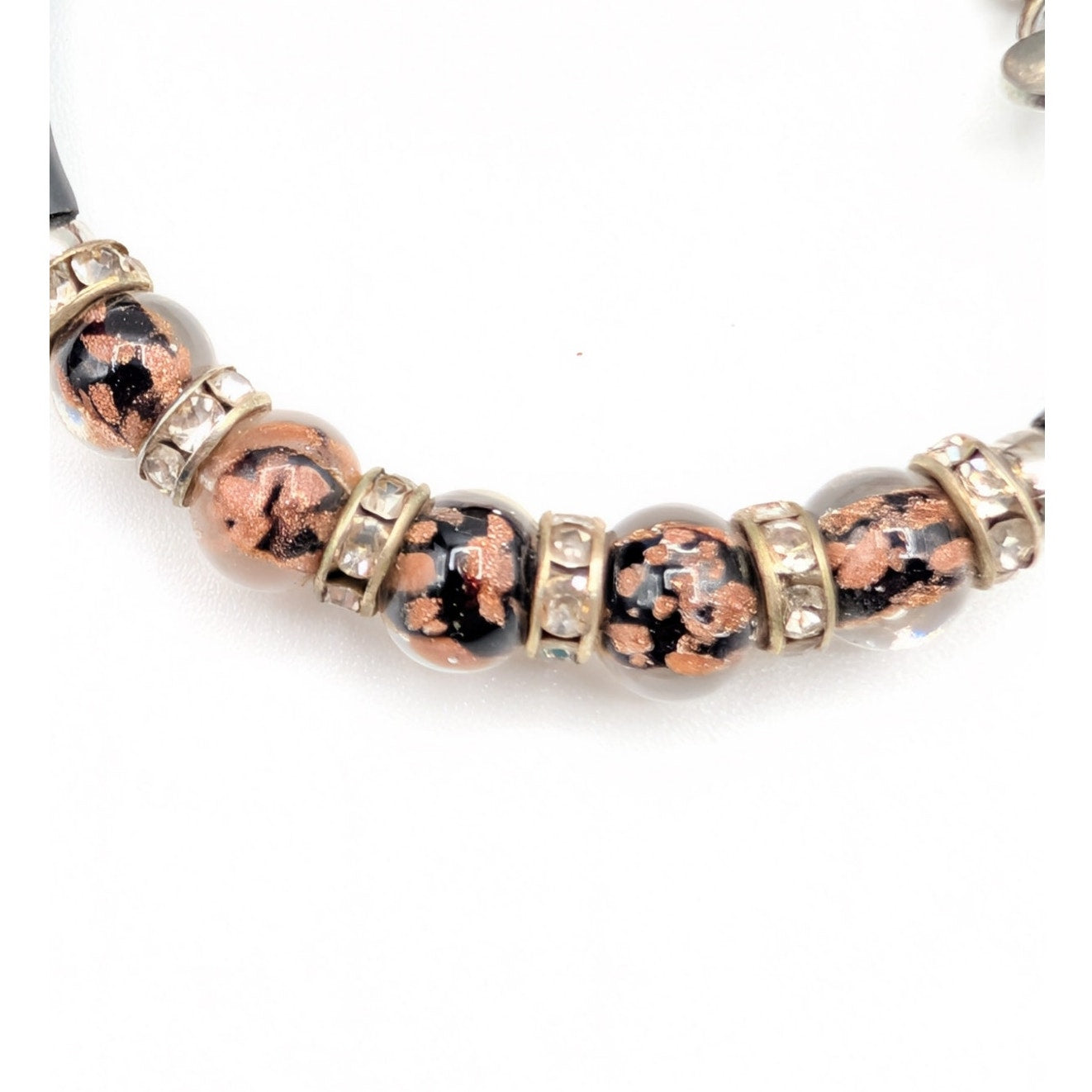 VTG Murano Five Glass Bead Crystal Rondelle Adjustable Wire Bracelet One Size