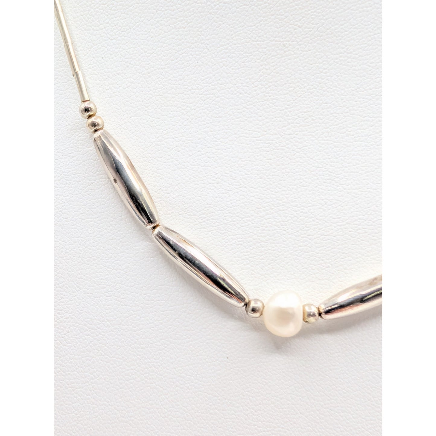 Liquid Silver Beaded Center Pearl 18" Necklace