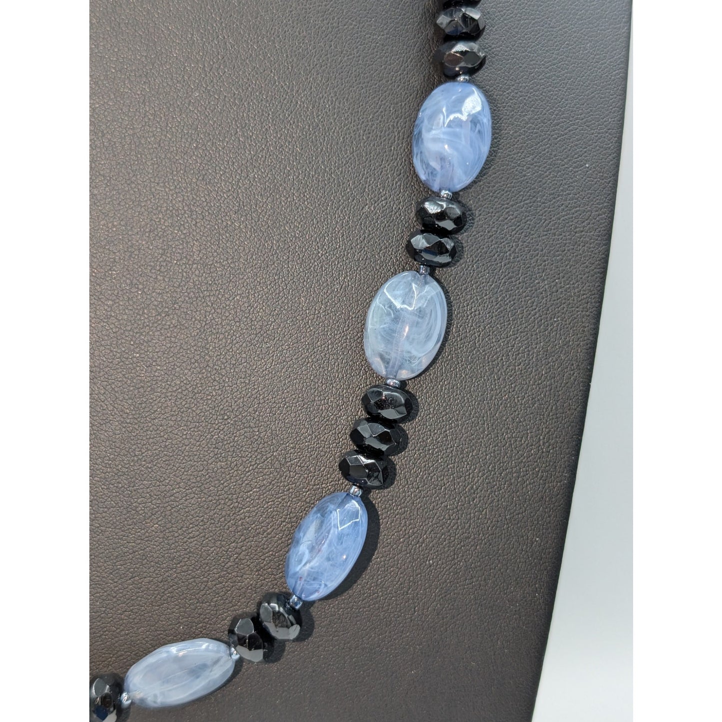 Vintage Frosty Light & Dark Blue Acrylic Bead26"  Necklace
