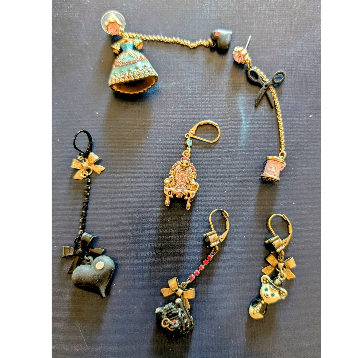 Lot of Six Single Betsey Johnson Earrings & Pieces