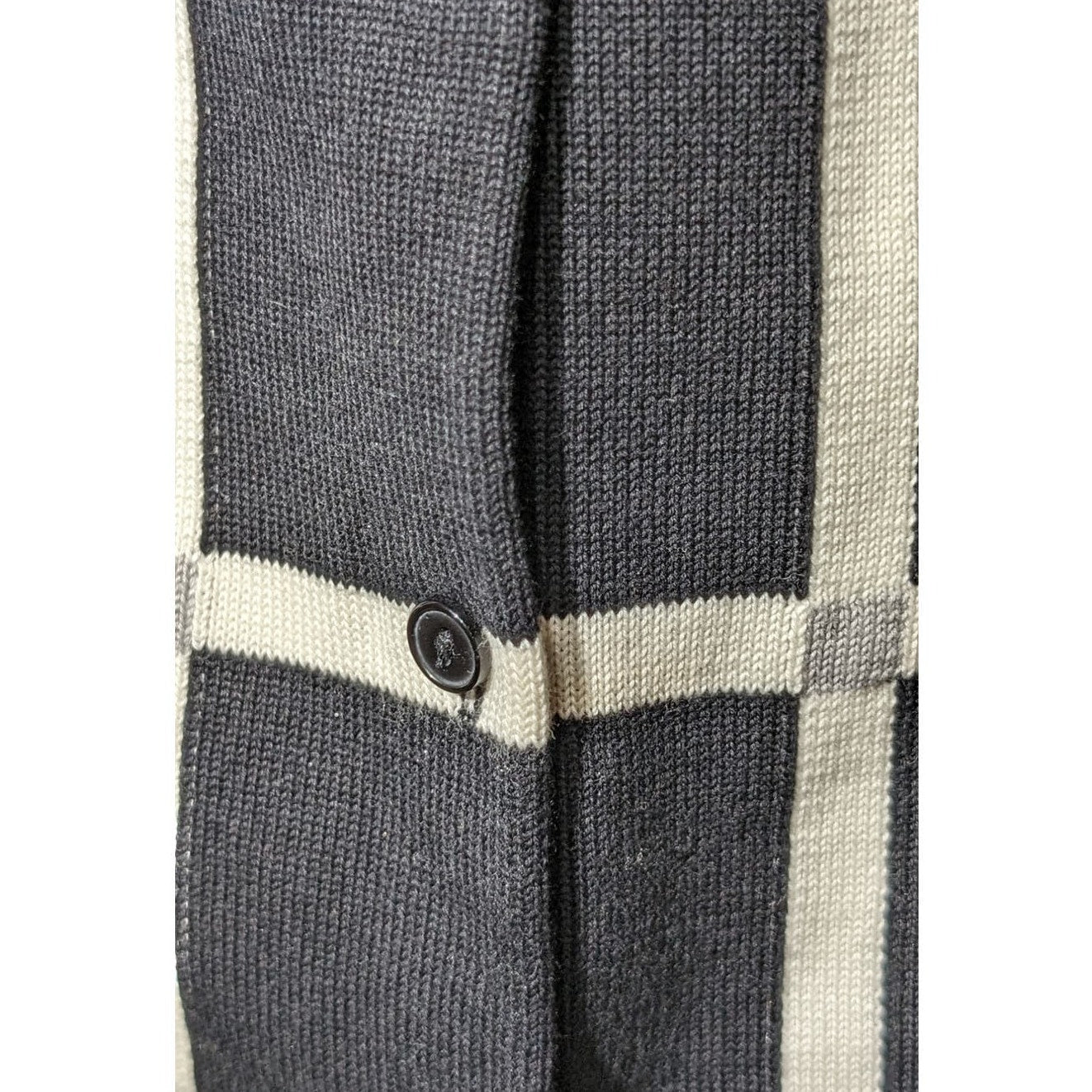 Coldwater Creek Black Cream Gray Plaid 3/4 Length Sleeve Cardigan Womens Sz L