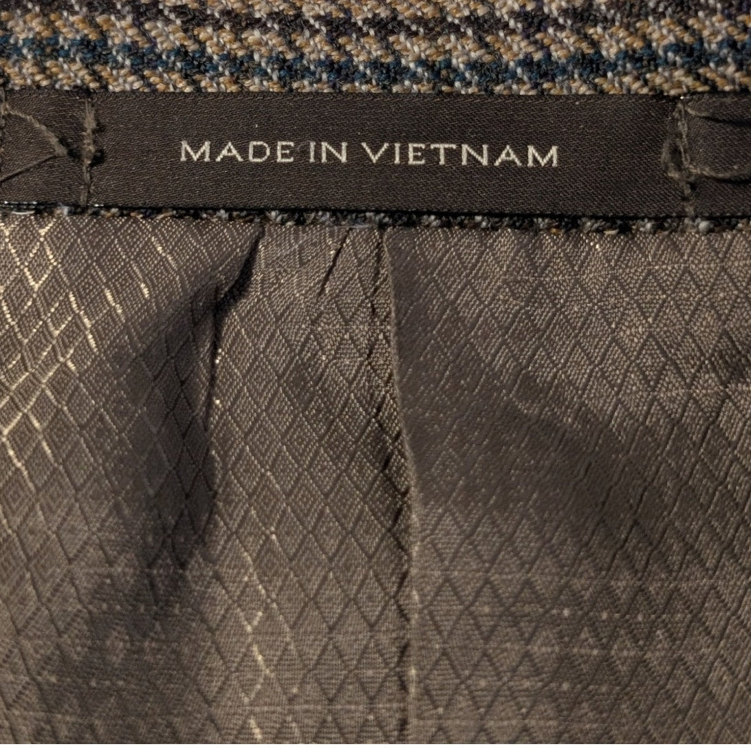 Tasso Elba Macy's Elbow Patch 100% Wool Brown Houndstooth Sports Coat Mens 44R