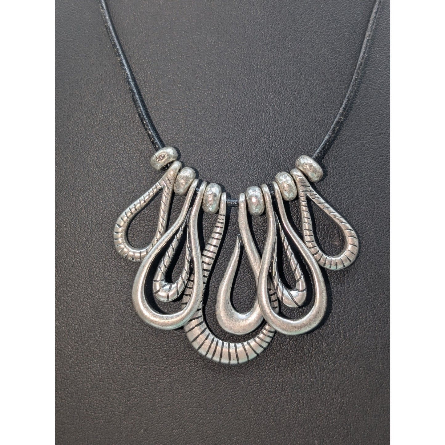 Chico's Silver Tone Corded Loopy Dangle Beaded 16"-20" Necklace