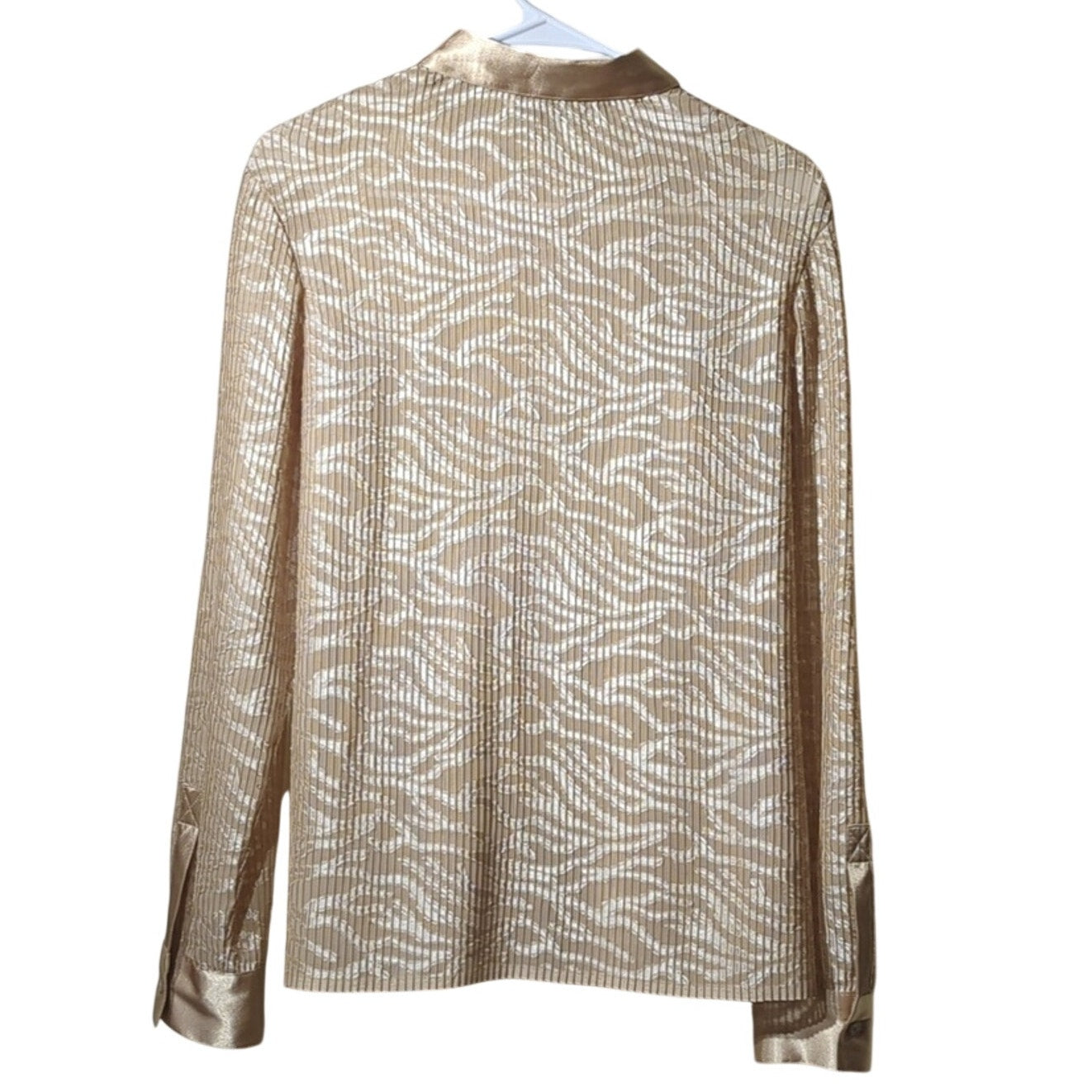 Rafaella NWT Gold Button Up Pleated Satin Look Trimmed Blouse Women's Size 12