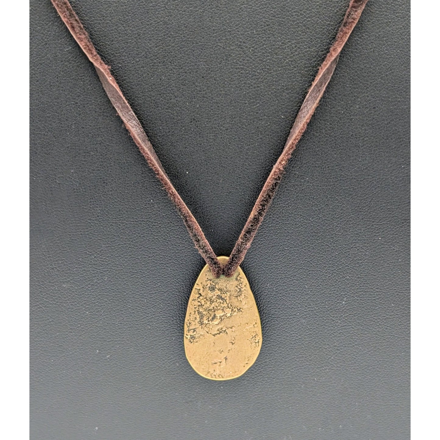 Boho CLP Rawhide Gold Hammered Teardrop Pendant Necklace