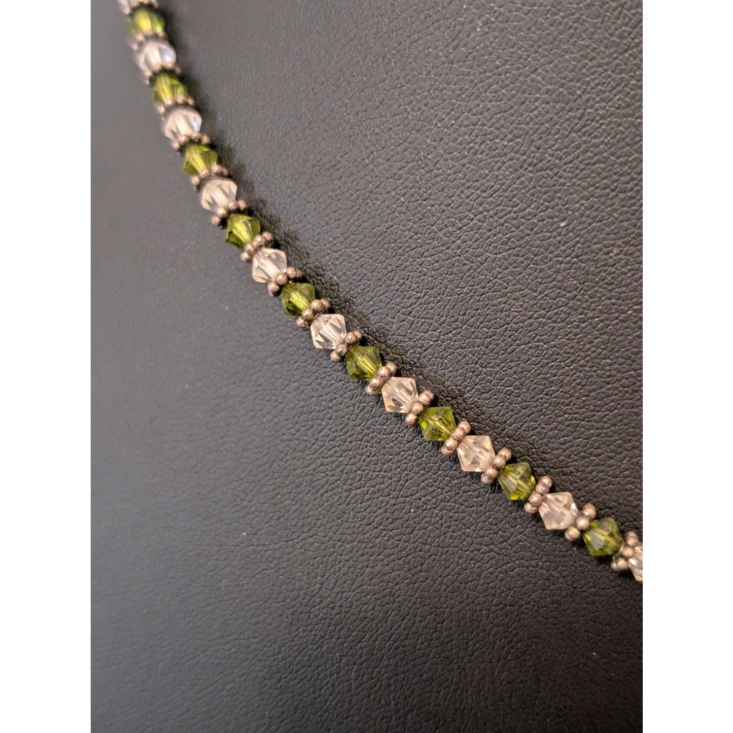 Vintage Green & Clear Bi-Cone Crystal Beaded 18.5"-20.5" Necklace