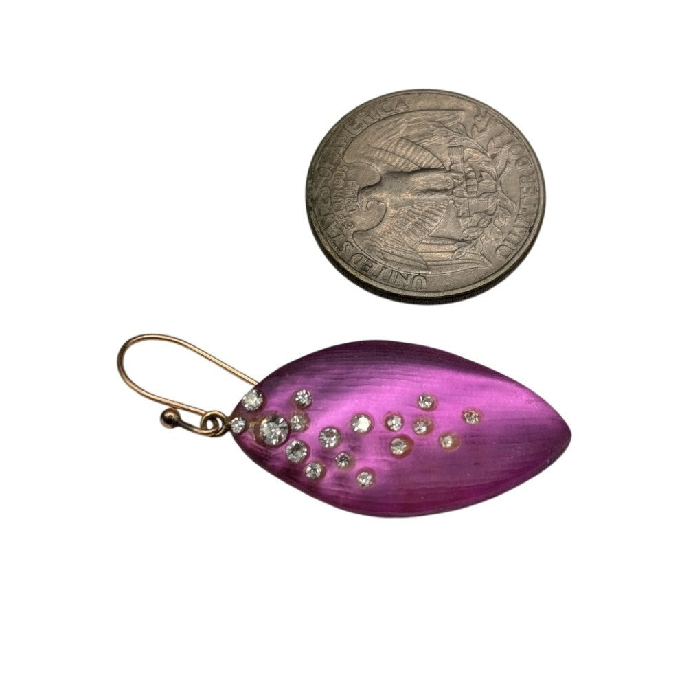 Single Alexis Bittar Lucite Crystal Dust Magenta Leaf Dangle Earring