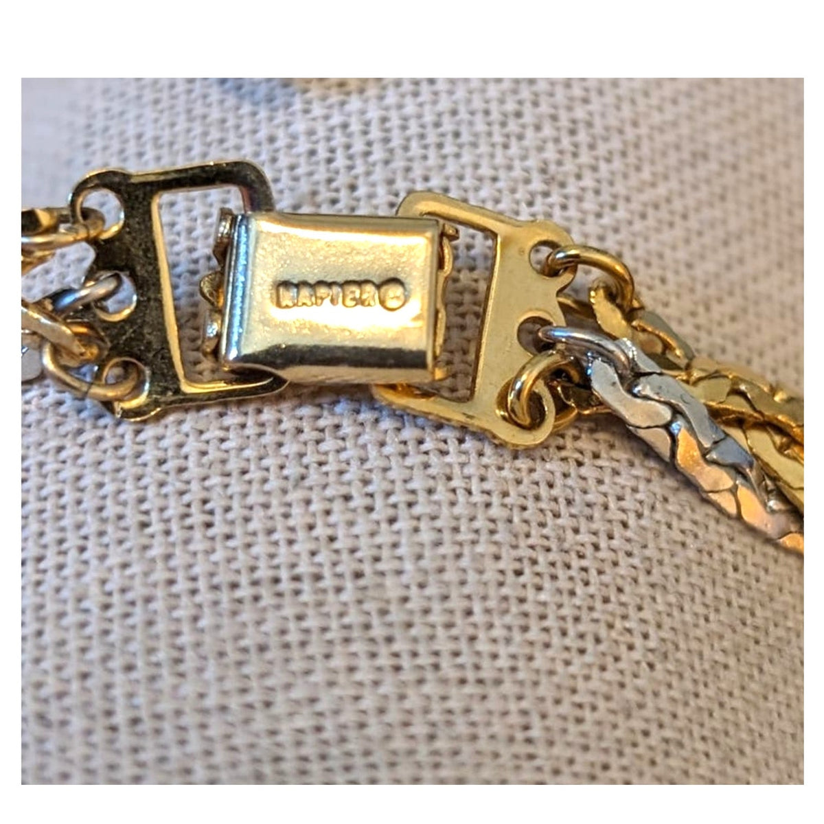 Vintage Napier Two Tone Braided Chain Choker W/ Fold Over Clasp