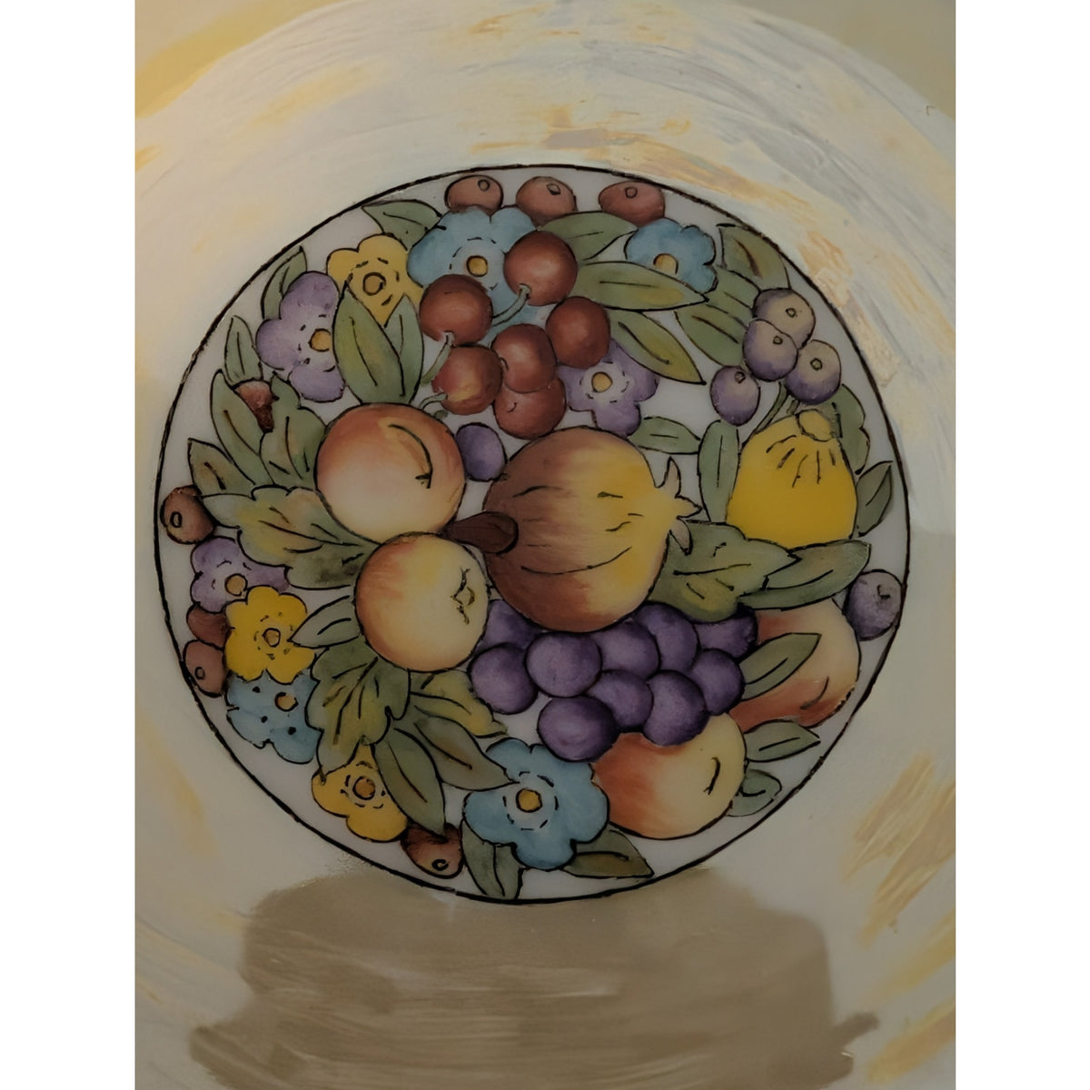 Vintage Blue Lustre Rim Painted Fruit 8" Plate Signed JV Cook