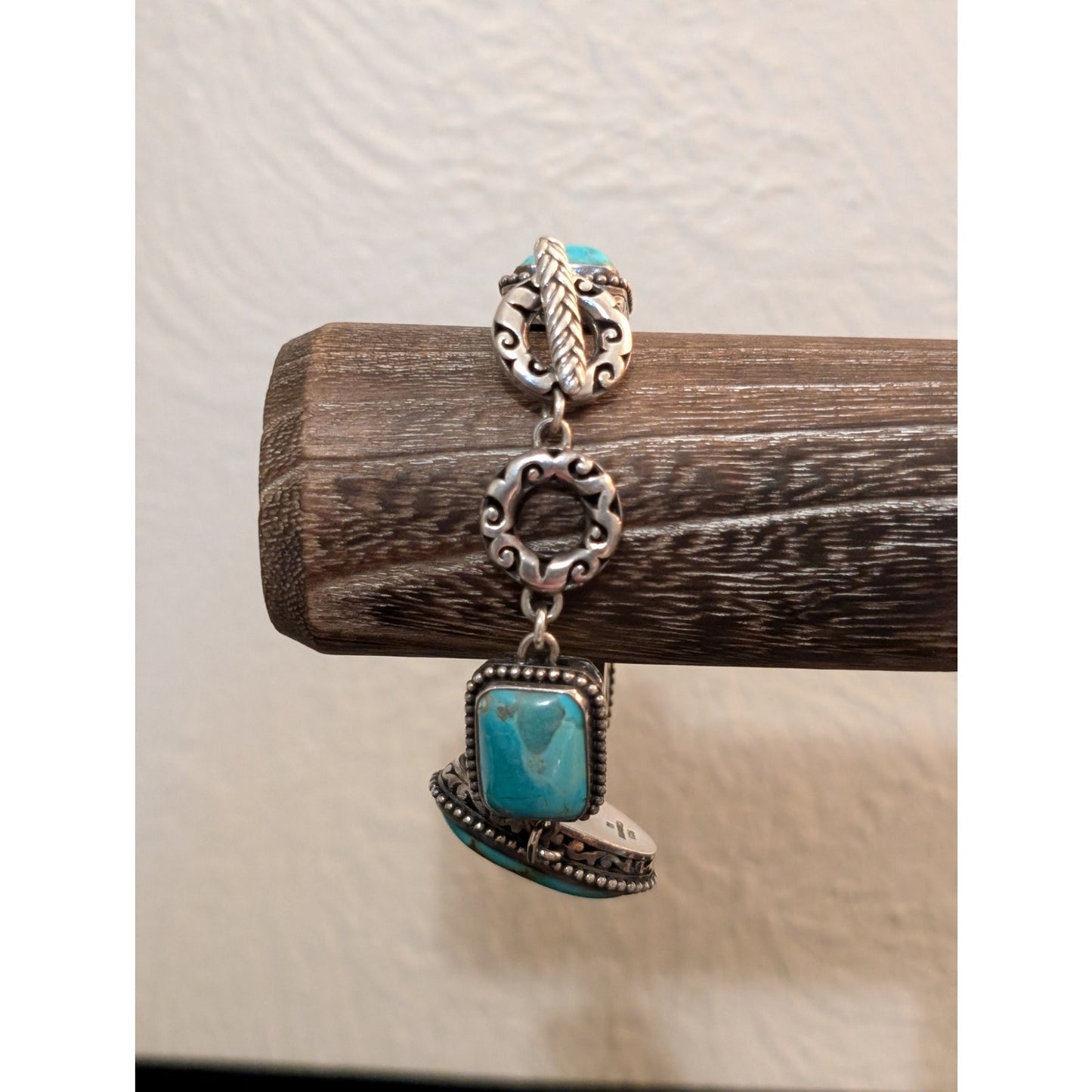 Barse Heavy Chunky 925 Sterling Silver Turquoise Chain Toggle Clasp Bracelet