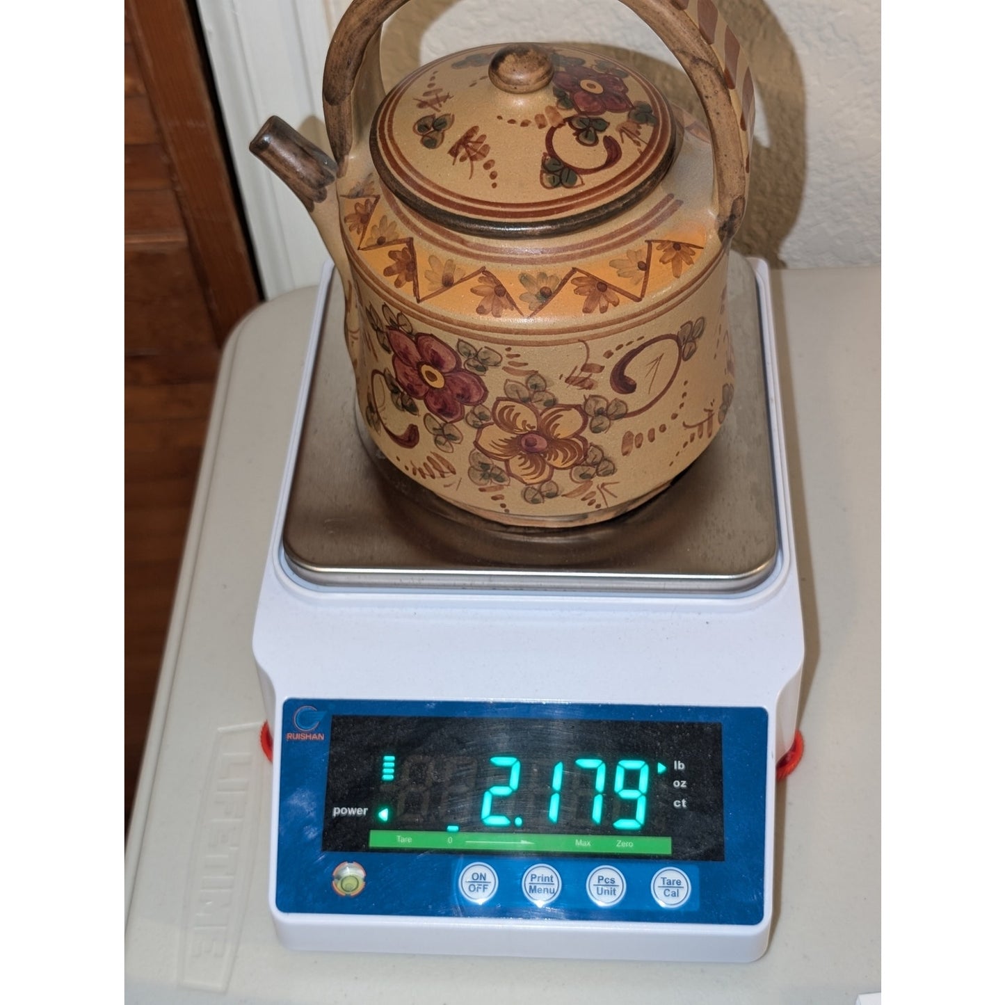 VTG Portugal Algarve Folk Art Mediterranean Pottery Signed Floral Lidded Teapot
