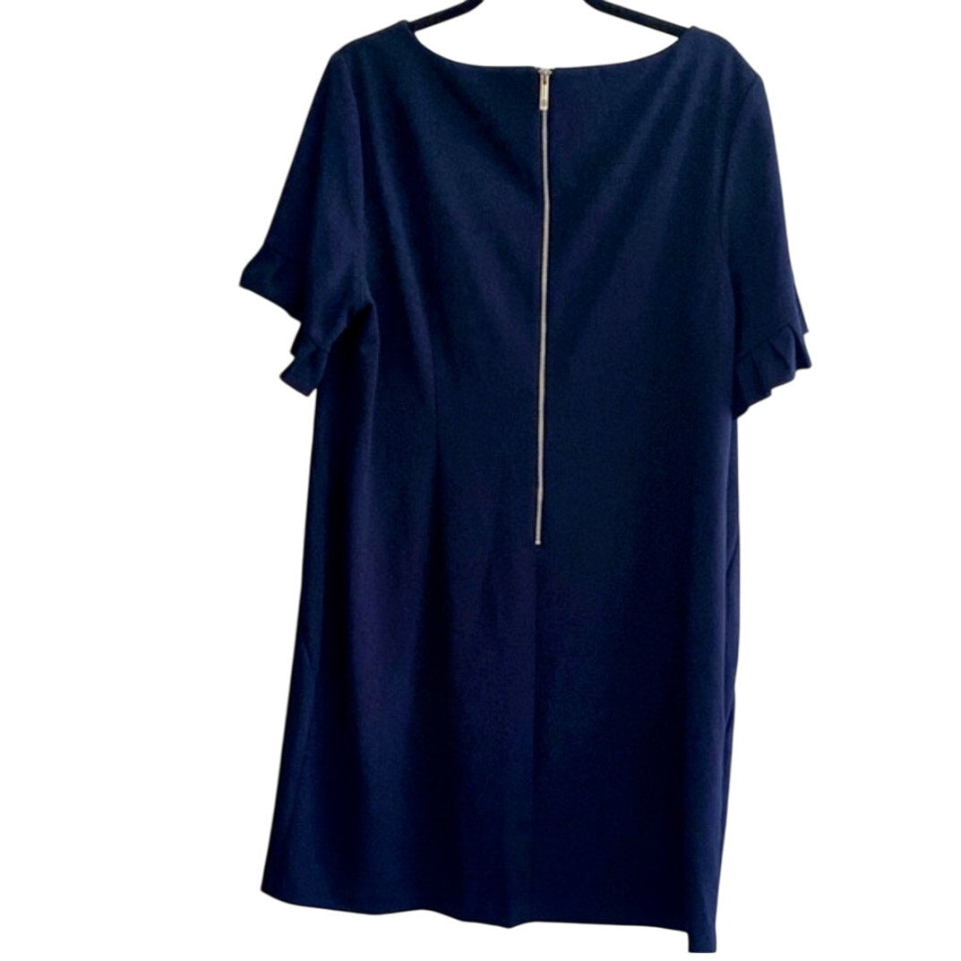 TOMMY HILFIGER Navy Stretch Zippered Ruffled Scuba Crepe Dress Womens Sz 22W