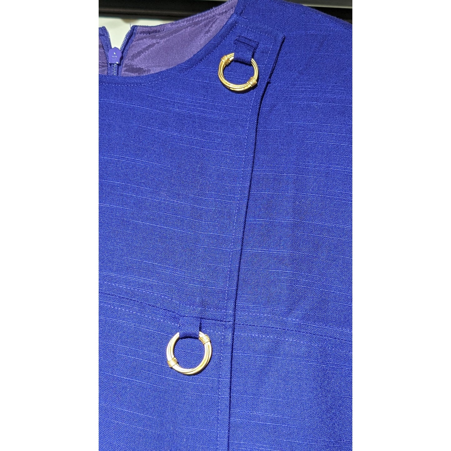 Jones New York Grape Short Sleeve Gold Loop Detail Vintage Dress Women Sz 16 NWT