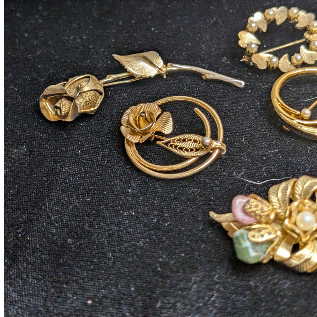 Lot of Eight Vintage Gold Tone Themed Brooches