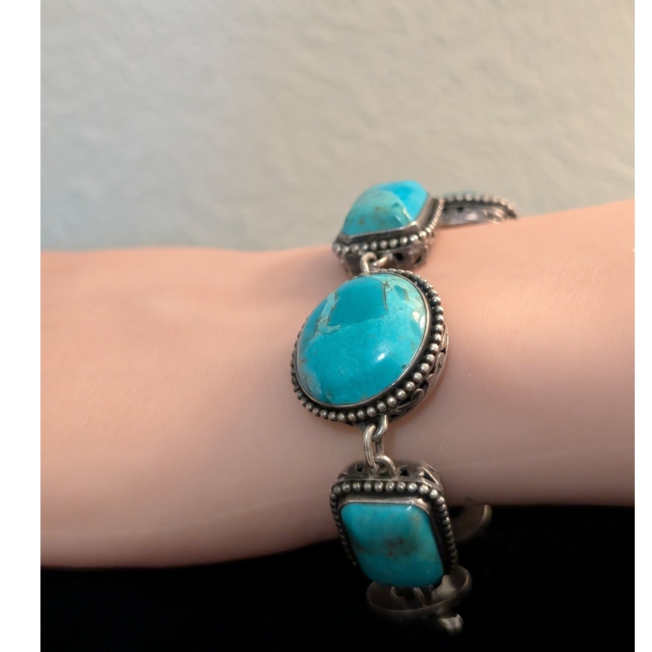 Barse Heavy Chunky 925 Sterling Silver Turquoise Chain Toggle Clasp Bracelet