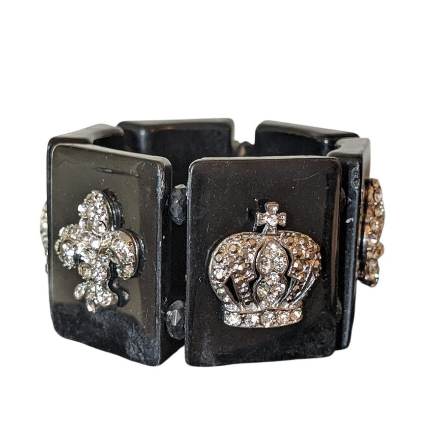 Chunky Black Stretch Rhinestone Crown Bracelet