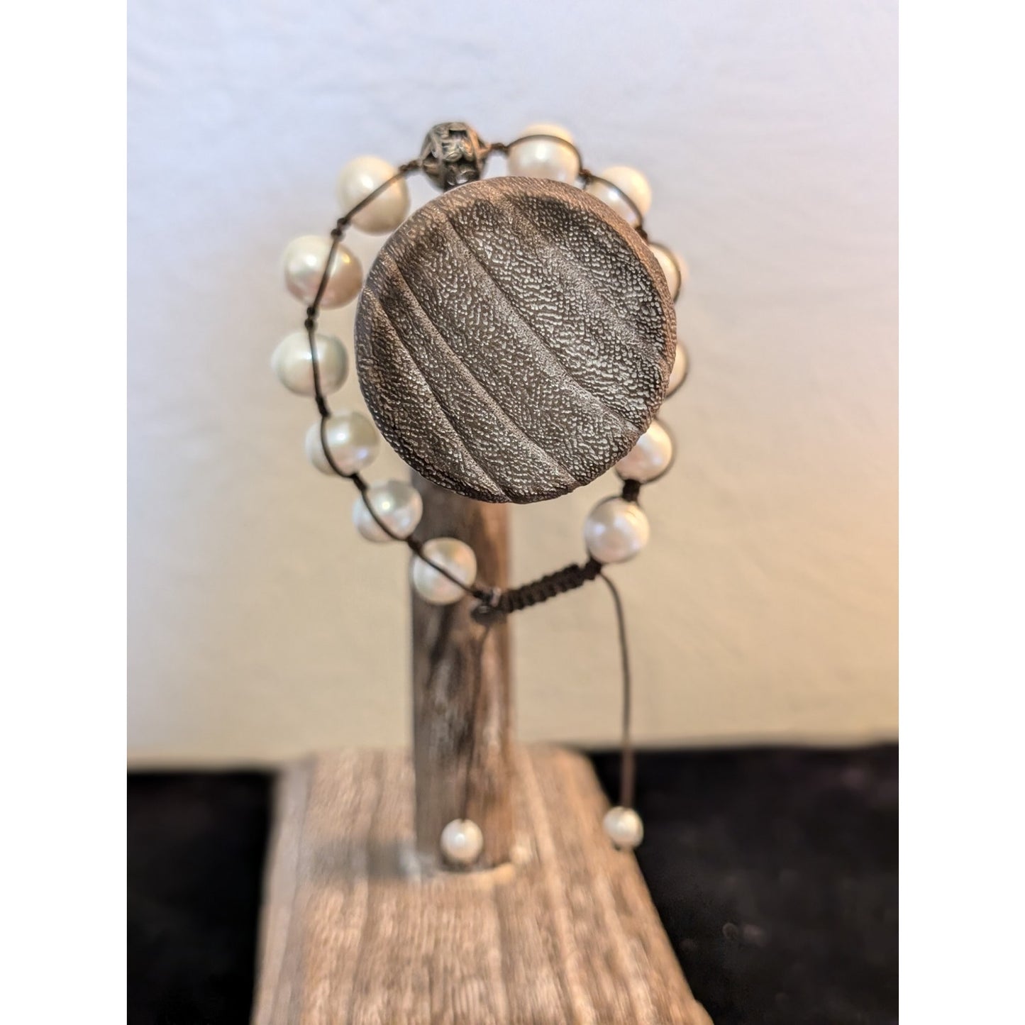 Silpada Pearl Sterling Silver Brown Cord Adjustable Bracelet
