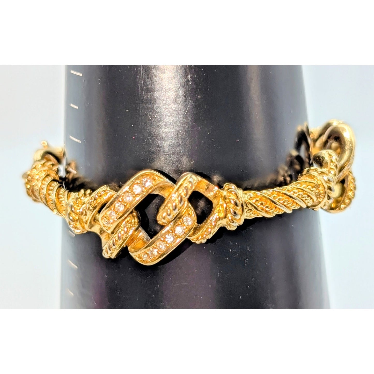 Christian Dior Vintage Gold Plated Twisted Link Crystal Accent Chain Bracelet
