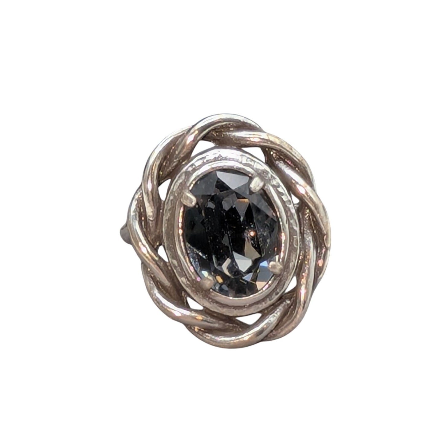 925 Sterling Silver Twisted Band Purple Blue Gray Glass Center Stone Ring Size 5