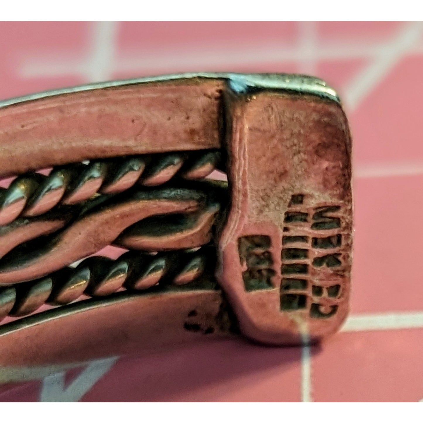 Signed Mexico 925 Sterling Silver Braided Cuff Bracelet W/ Serial Number