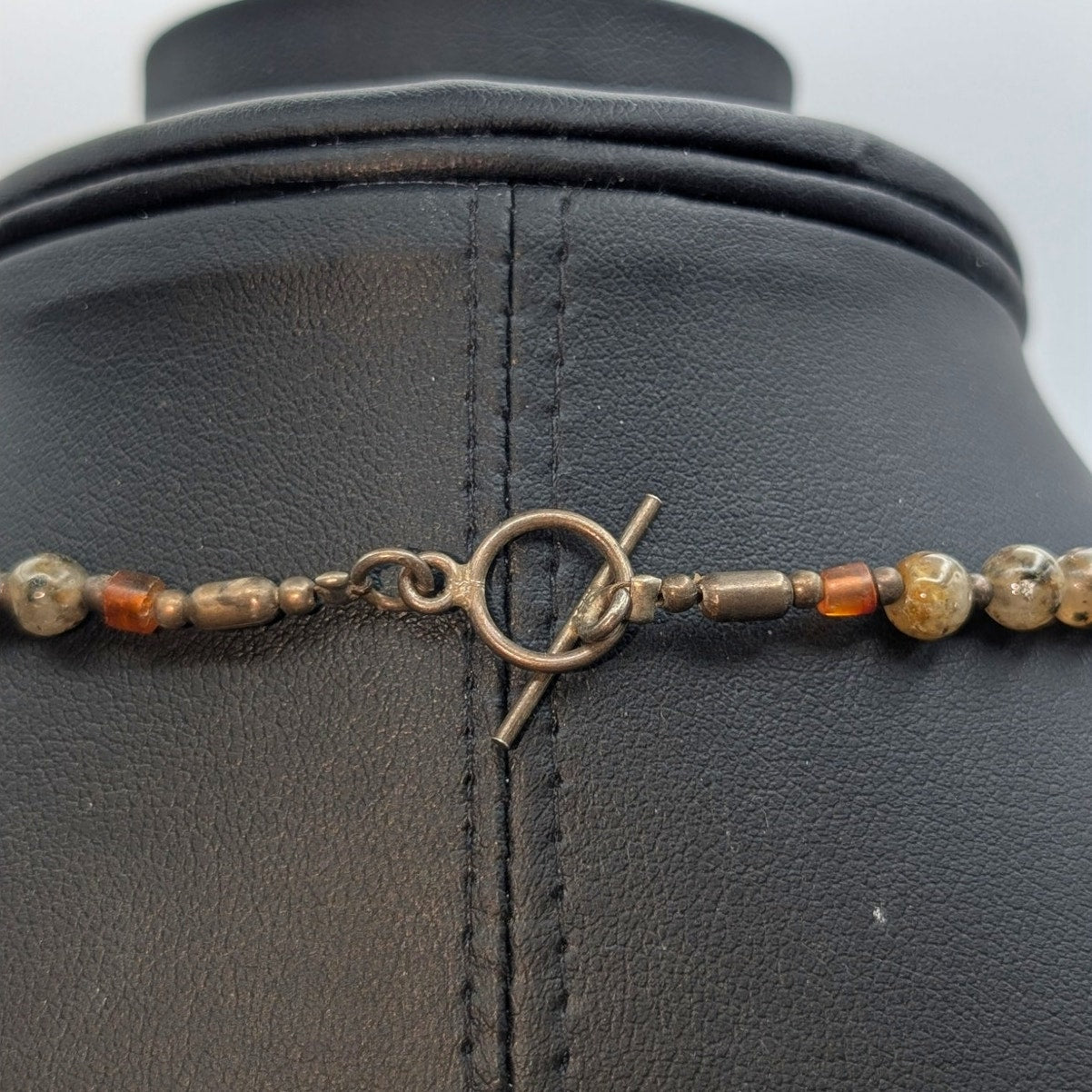 Vintage Boho Stone Bead Amber Pendant Toggle Clasp 17.5" Necklace