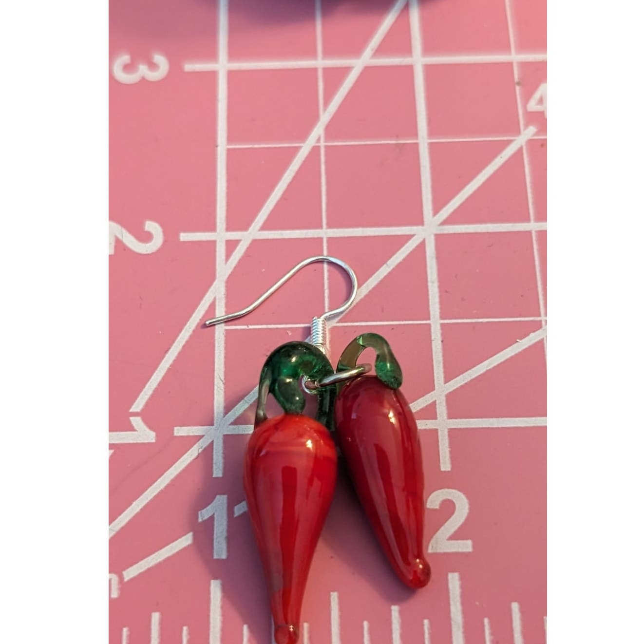 Red Hot Chili Pepper Glass Dangle Wire Earrings