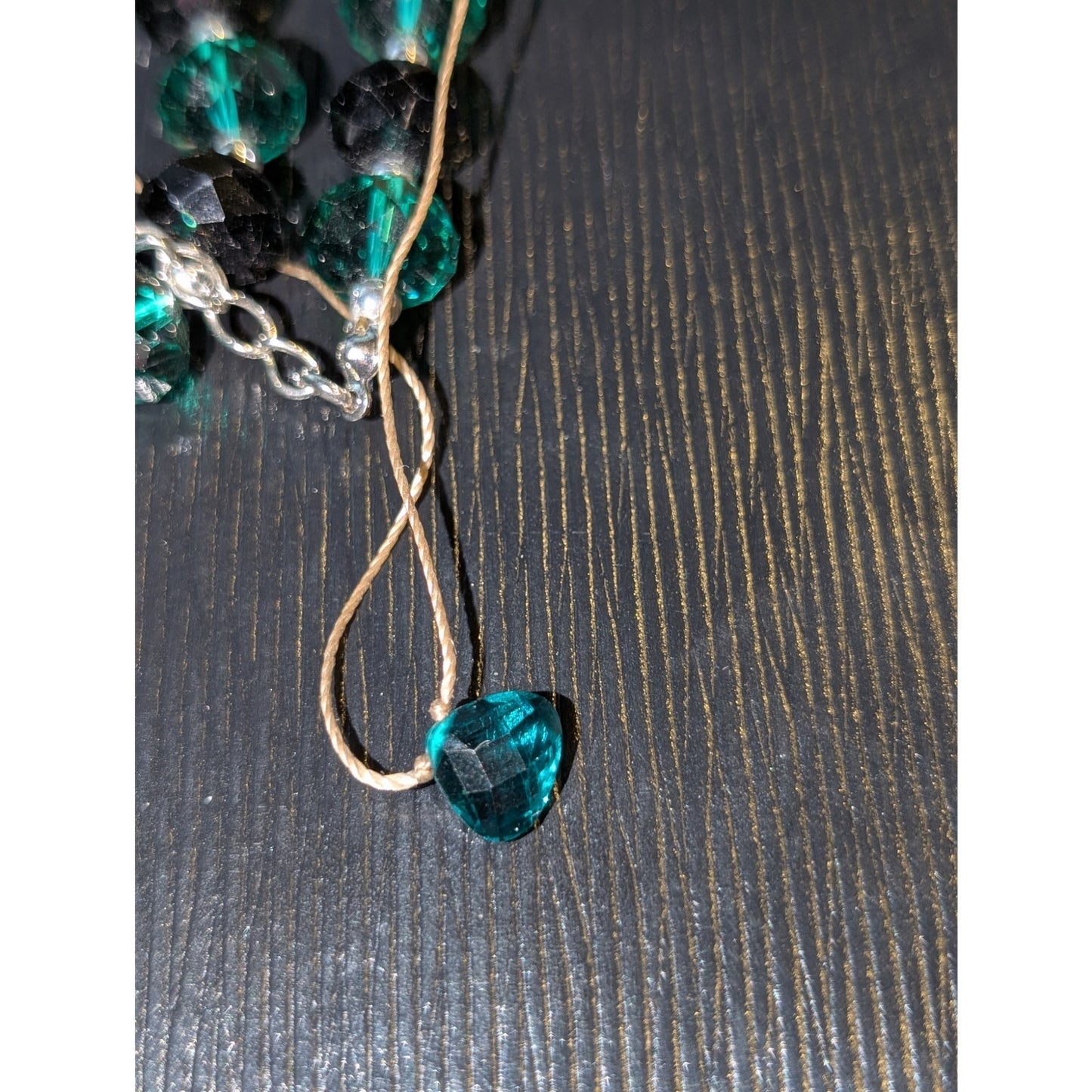 Lot of Two Glass Crystal Necklaces -- Black & Green Glass Crystal