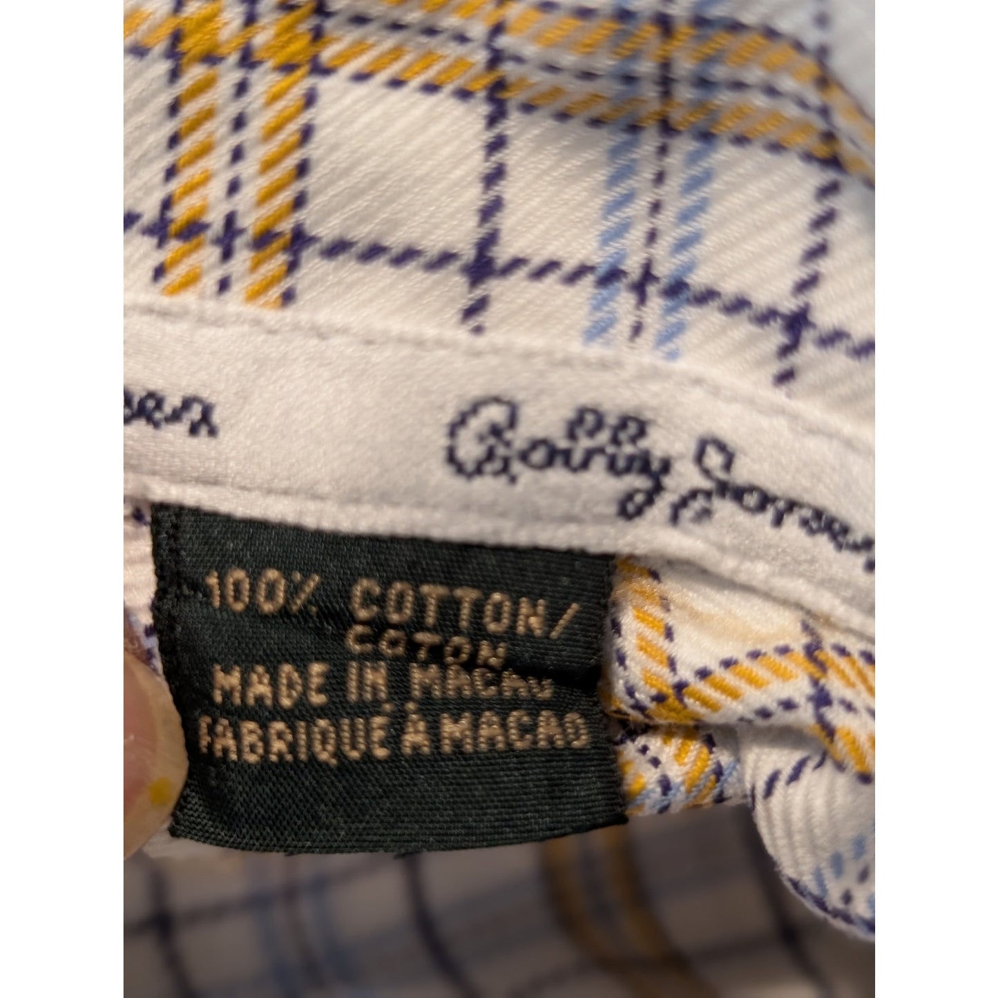 Bobby Jones Collection Woven in Italy Tan Blue Plaid Button Down Shirt Sz XXL