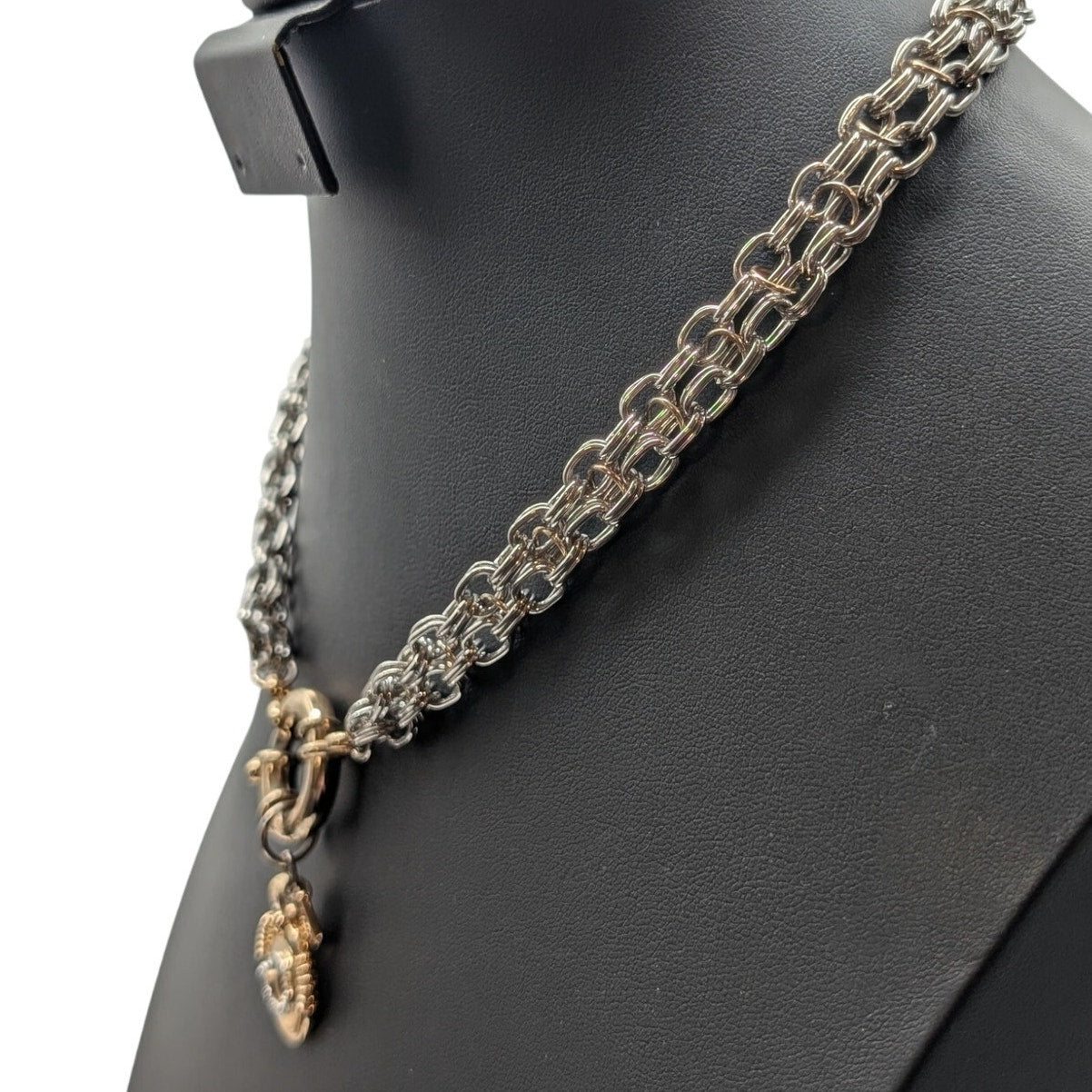 OE Two Tone Chain Front Mariner's Clasp Two Tone Curled Snake Pendant Necklace