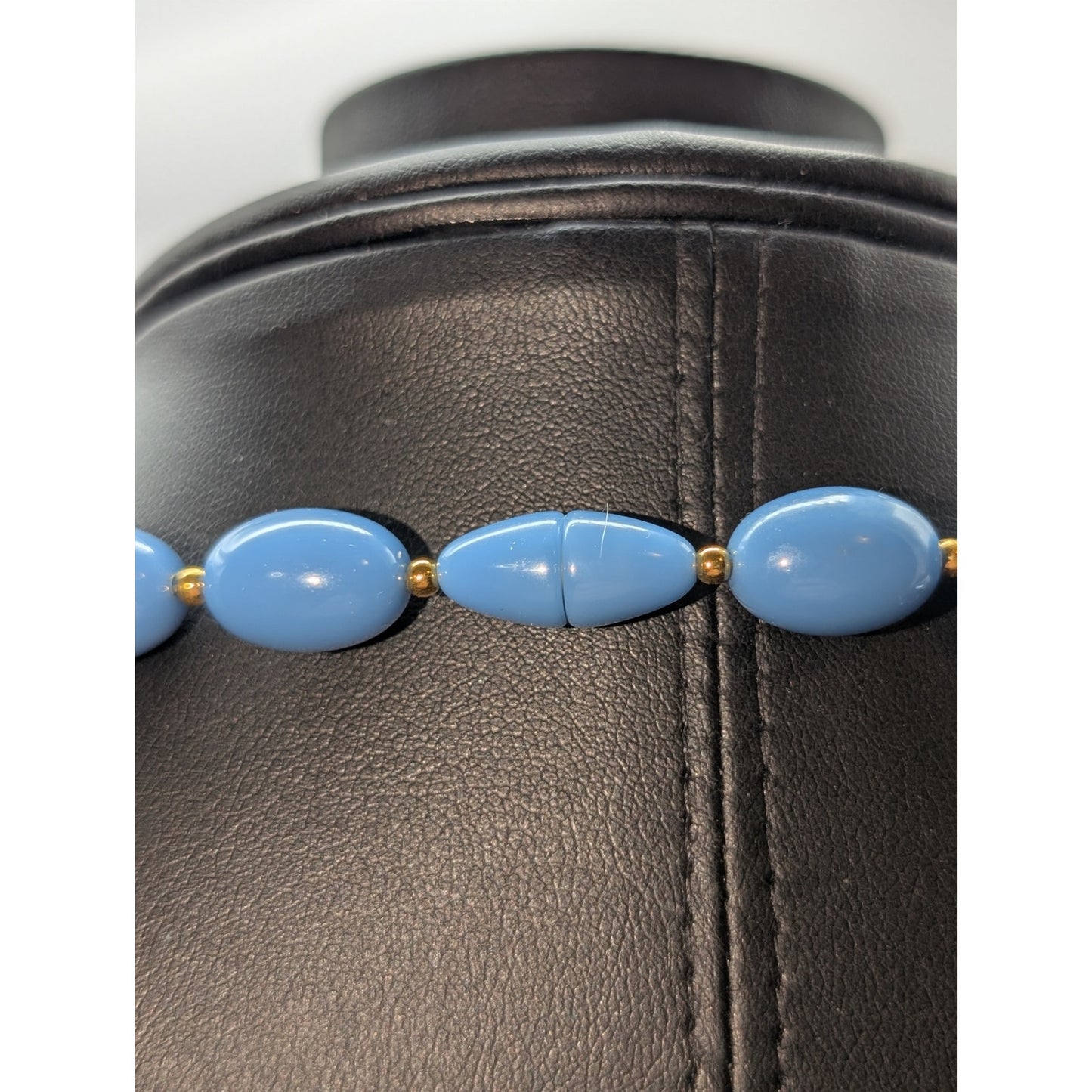 Vintage Graduated Blue Acrylic Gold Bead Screw Clasp 24" Necklace