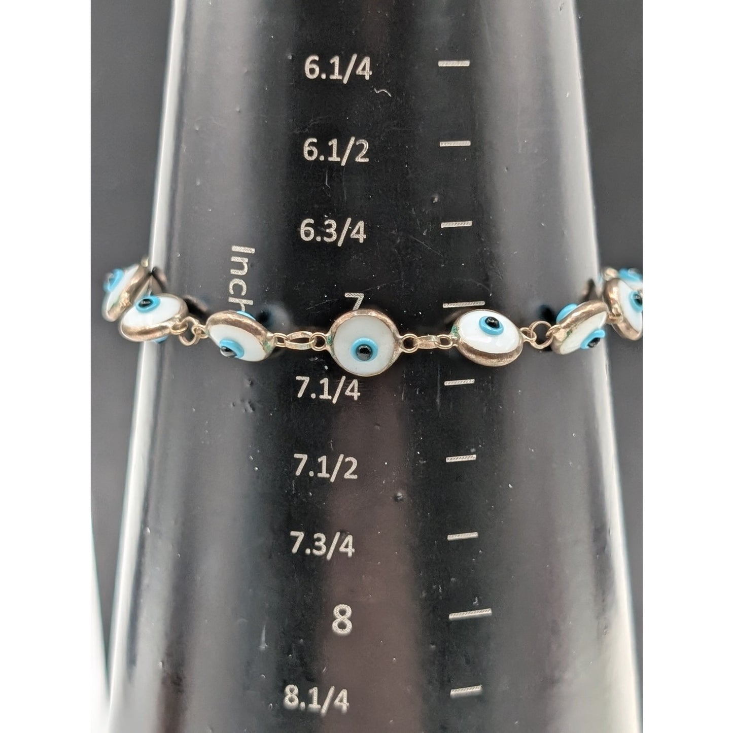 925 Sterling Silver Turkish Glass Bead Evil Eye 8" Bracelet