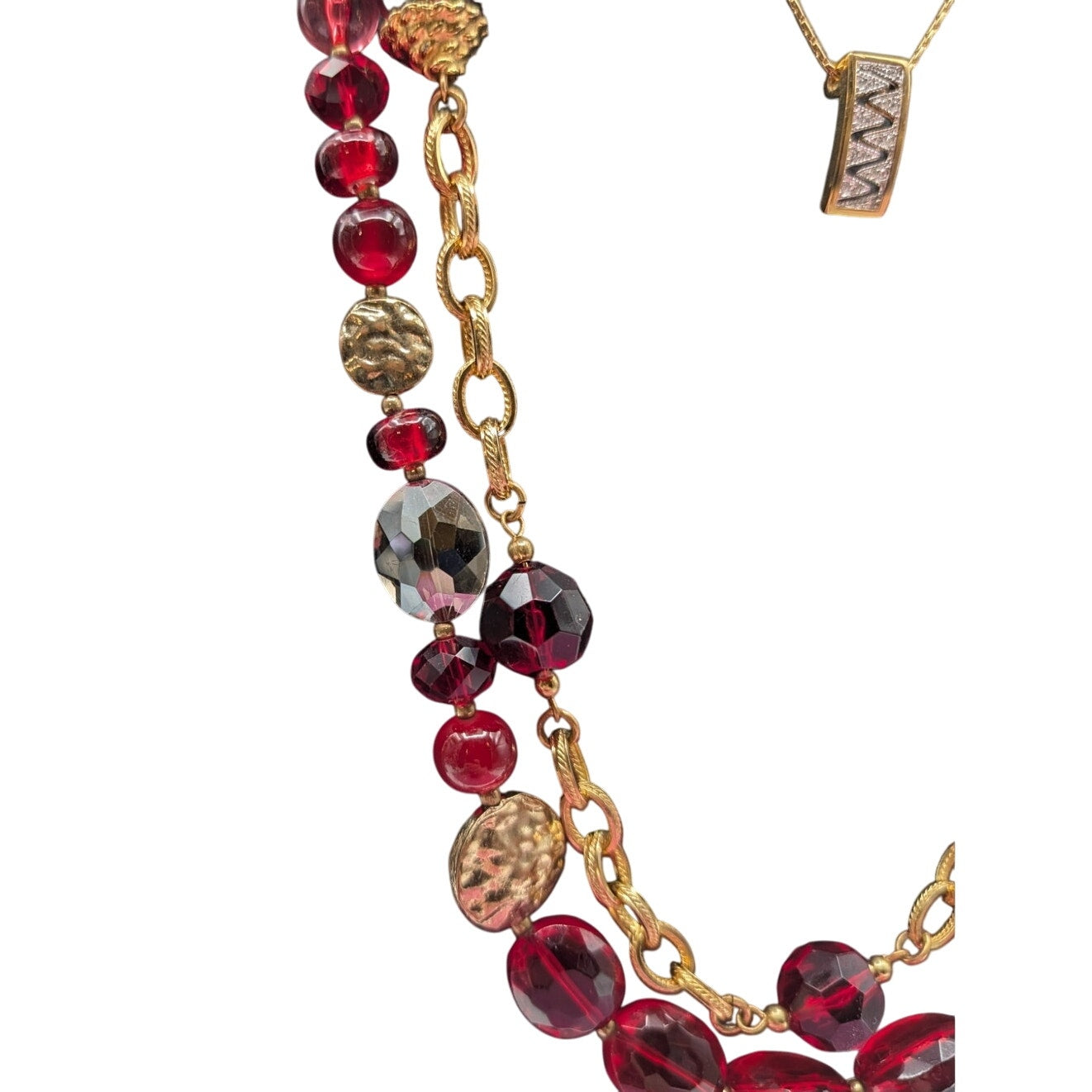 Lot of Three Coordinating Gold Tone & Red Bead Necklaces