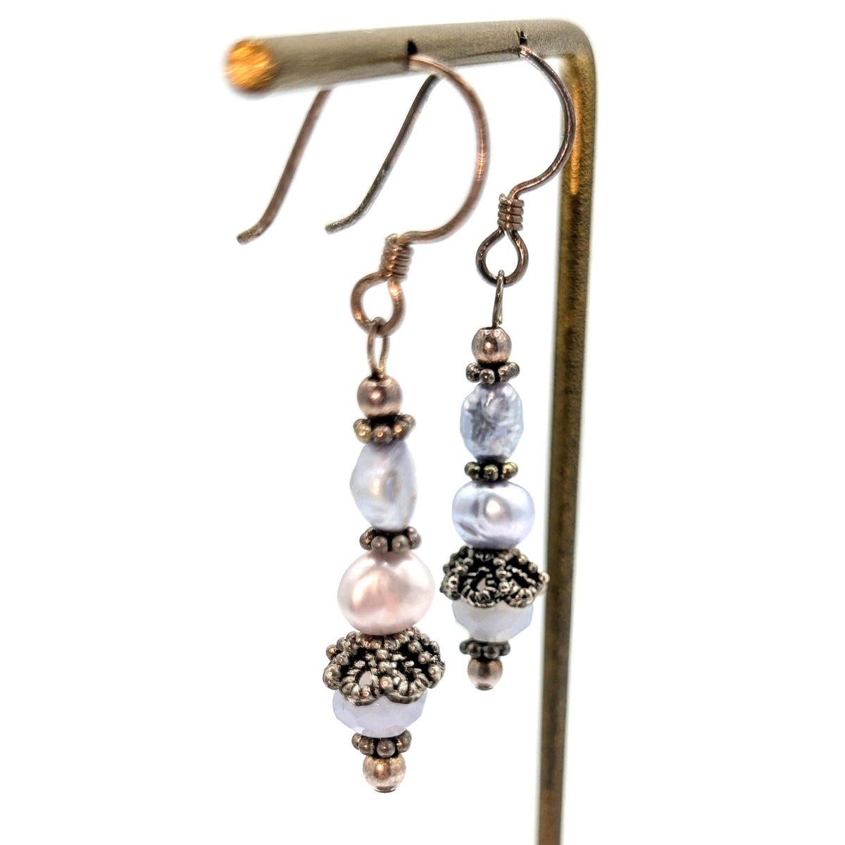 Lavender Pearl Crystal Silver Tone Dangle Earrings