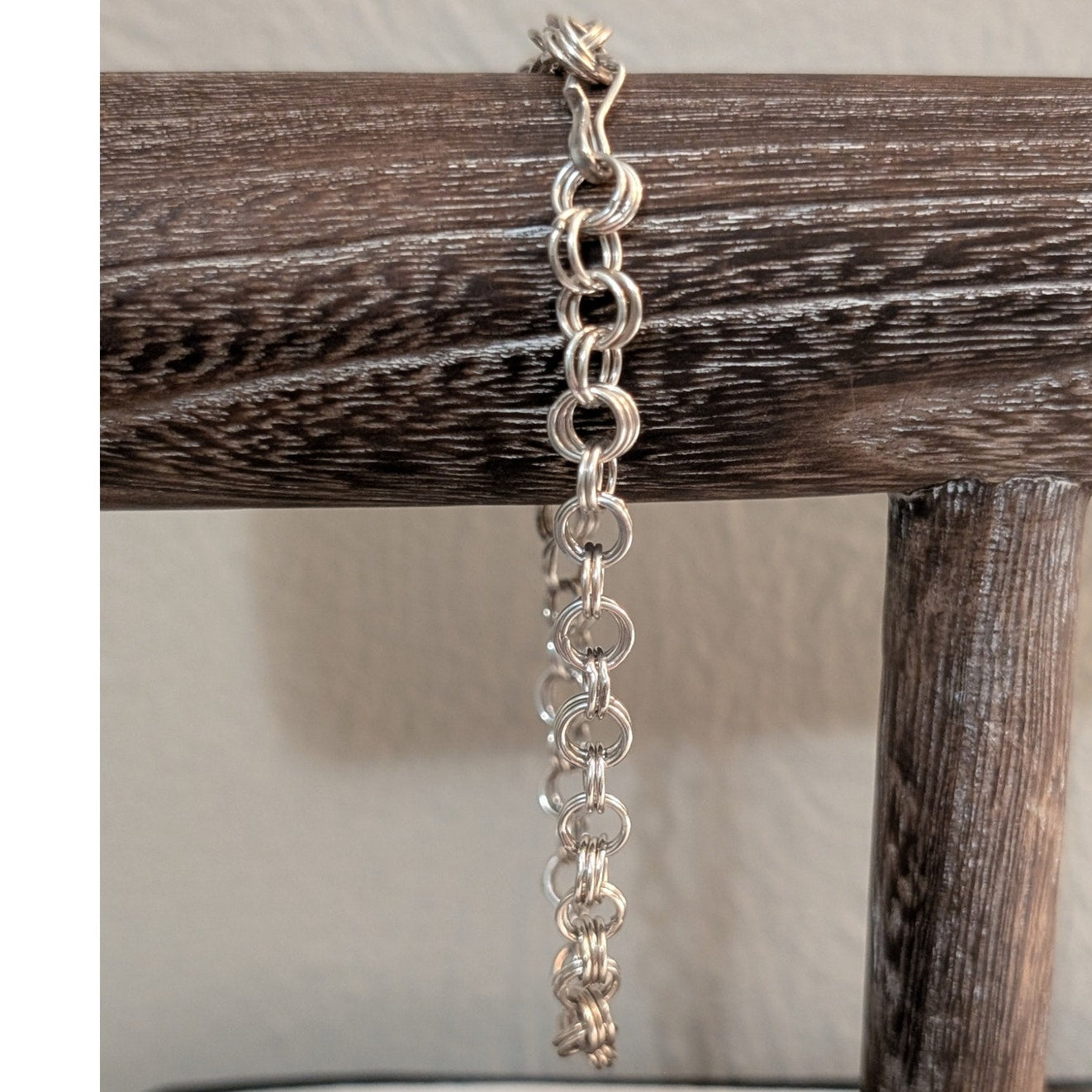 Vintage Triple Link Double Link 9" Charm Bracelet W/ Hook Clasp