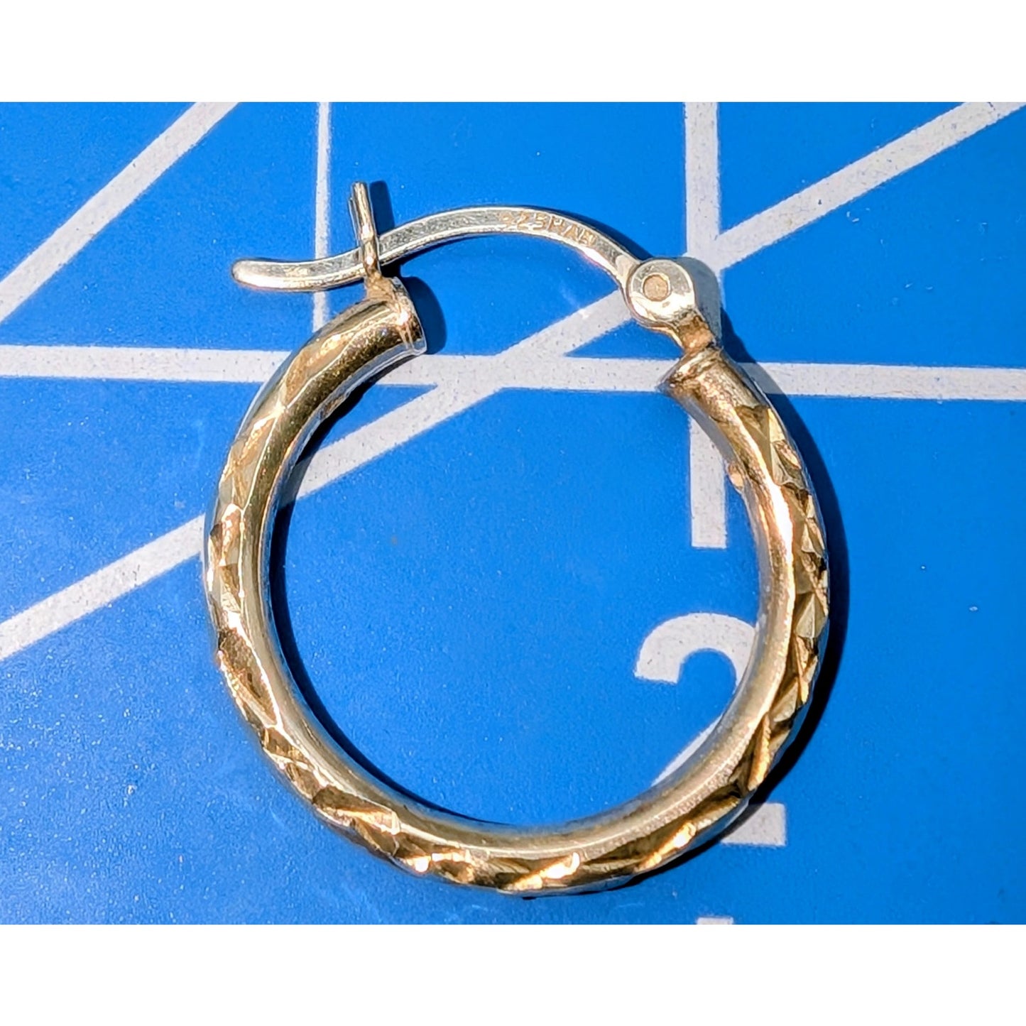 Vintage HAN 3/4" Sterling Silver Diamond Cut Hollow Hoop Pierced Earrings