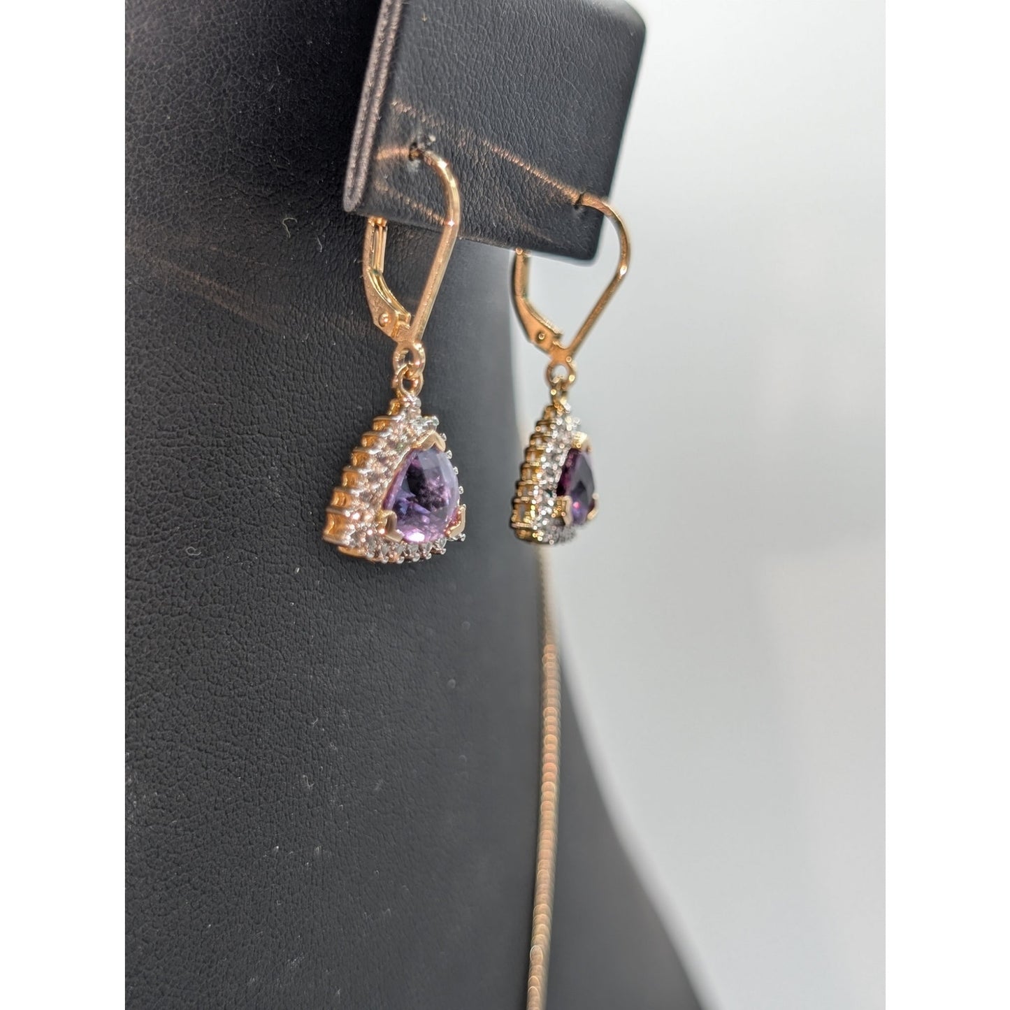 Vintage 925 Sterling Vermeil Faceted Purple Sapphire Pendant Necklace & Earrings