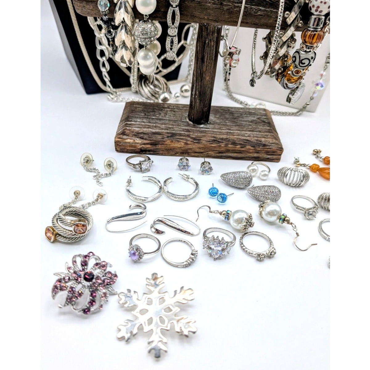 Reseller's Delight 47 Piece Silver Tone Vintage to Modern Costume Jewelry Lot