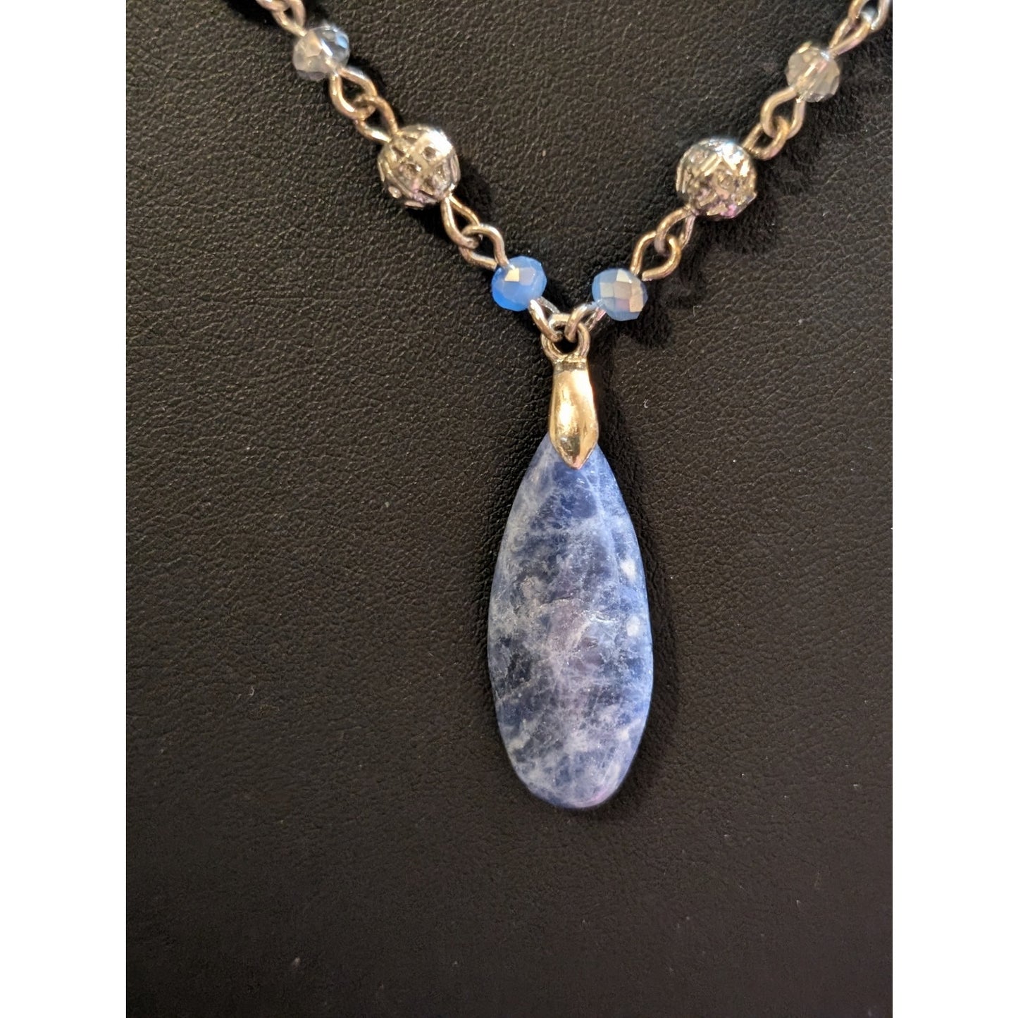 Avon Blue Sodalite? Gemstone Layered Glass Bead Boho Necklace & Earring Set
