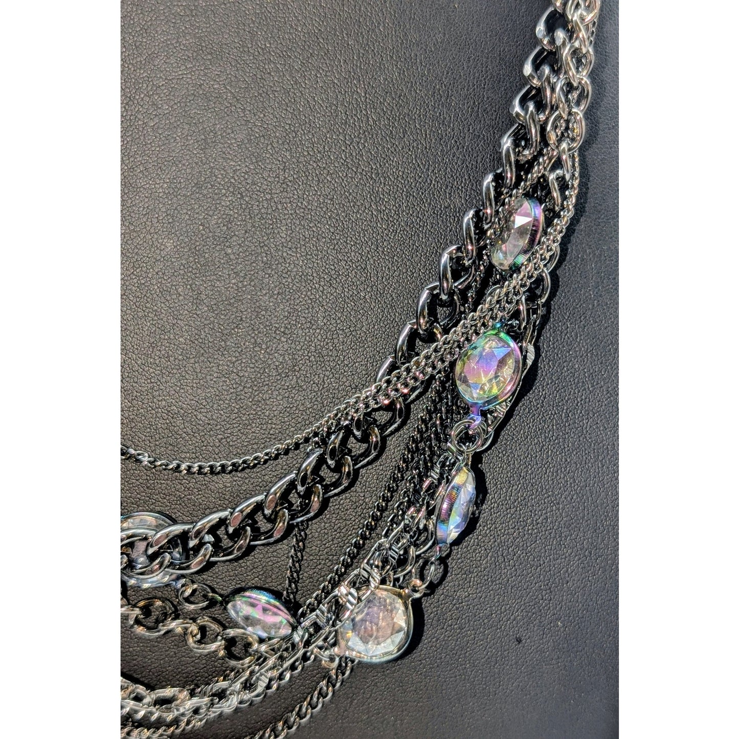 Simply Vera Wang Multi Strand Gun Metal/Black Chain Crystal Flower Necklace