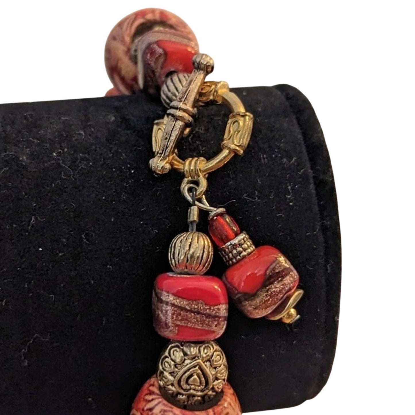 Orange Chunky Gold Tone Multi-Bead Fancy Toggle Dangle Bracelet